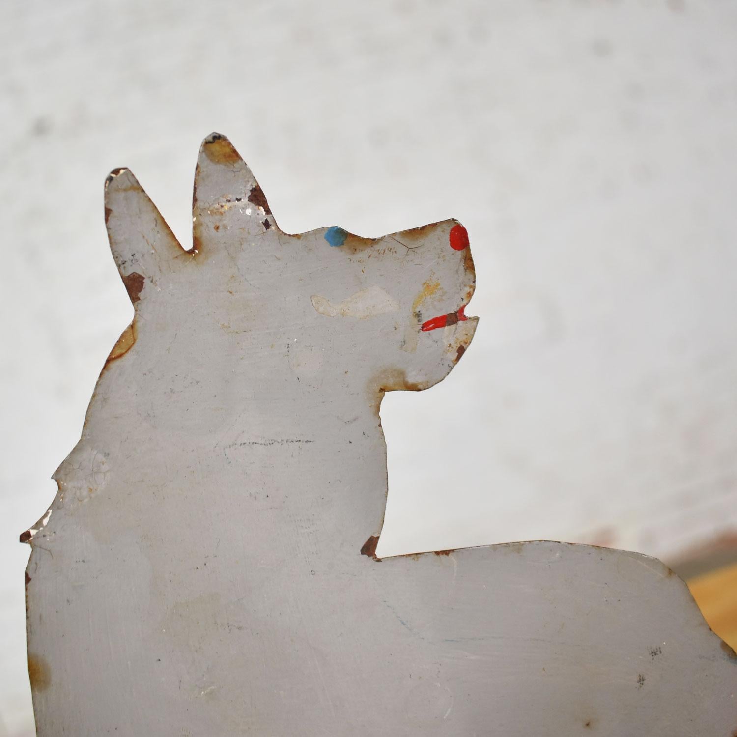 Antique Dog or Wolf Tin Cutout and Painted Folk Art Sculpture on a Wood Base 9