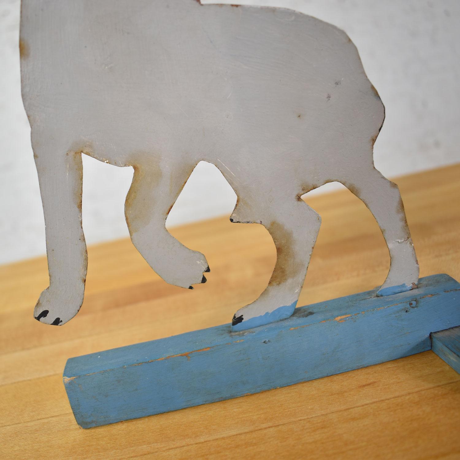 Antique Dog or Wolf Tin Cutout and Painted Folk Art Sculpture on a Wood Base 10