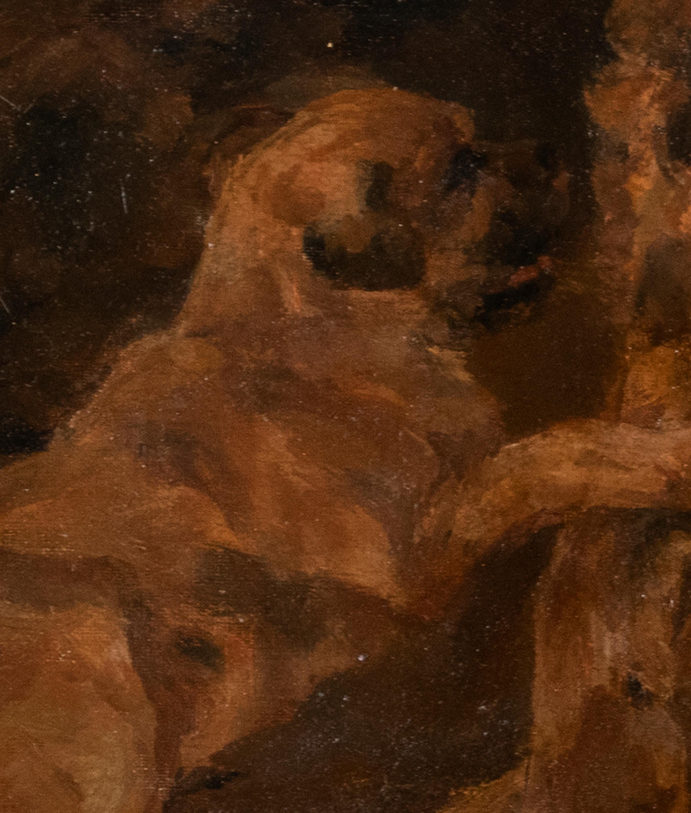 Peinture ancienne d'un chien par William Stern, datée de 1921, chien de berger avec chiots en vente 5