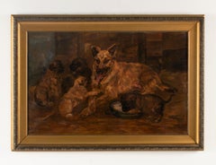 Antique Dog Painting by William Stern, Dated 1921, Shepherd Dog with Puppies