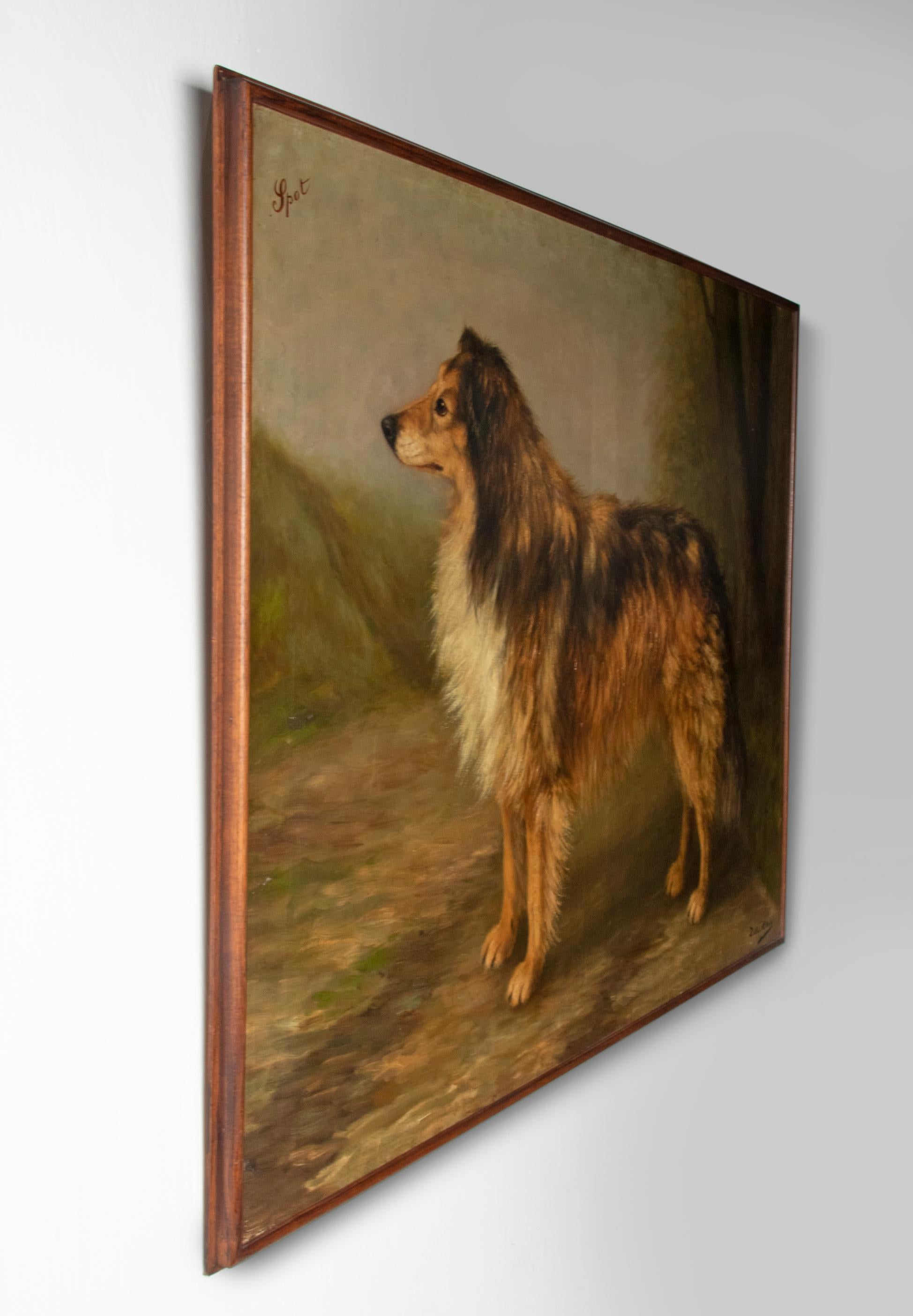 Hand-Painted Antique Dog Painting of a Scottish Collie by Zélia Klerx Oil on Canvas