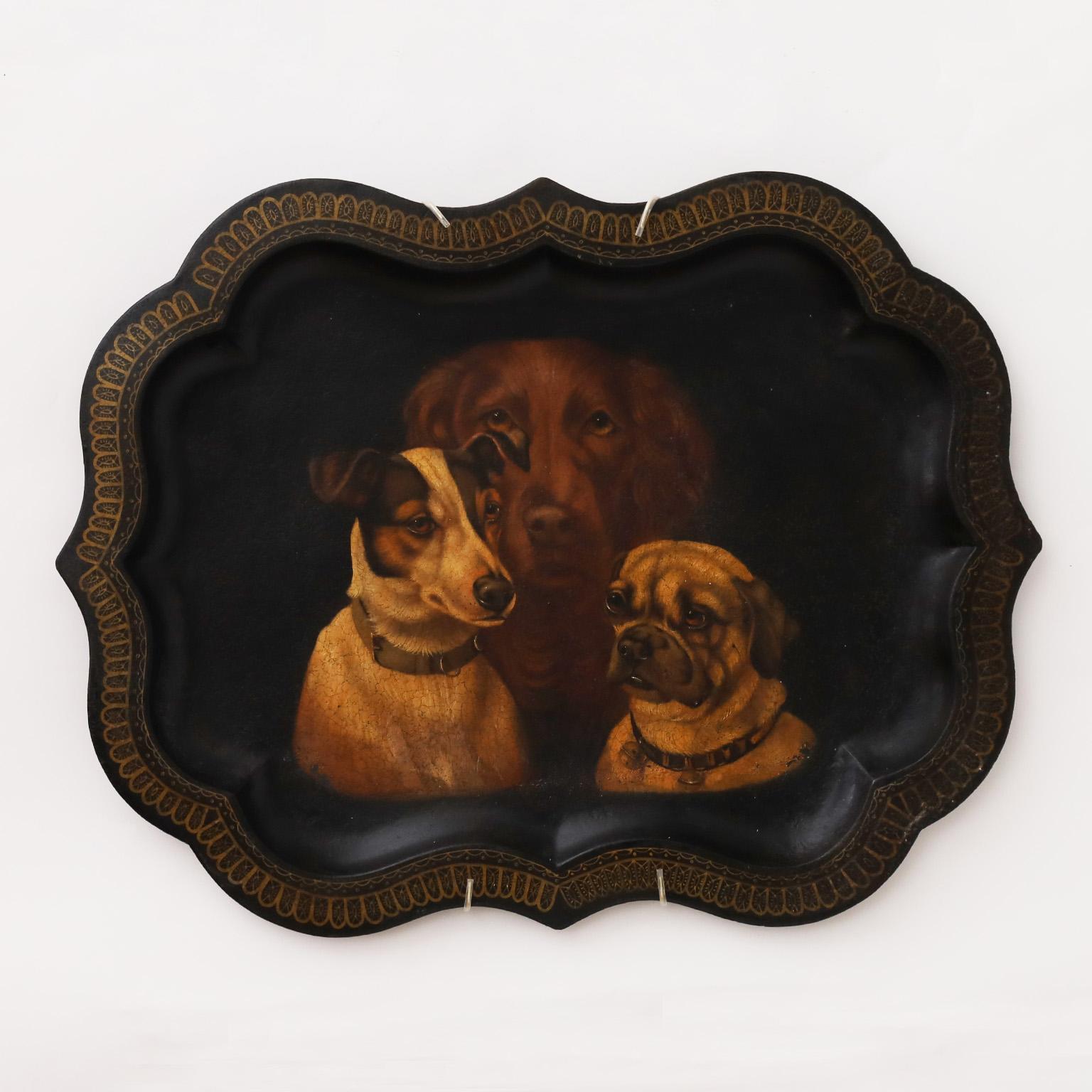 Antique Dog Paintings on Tole Trays, Priced Individually In Good Condition In Palm Beach, FL