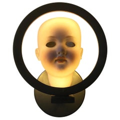 Antique Doll-Head Wall Light "HeadLight", Illuminated Objet d'art