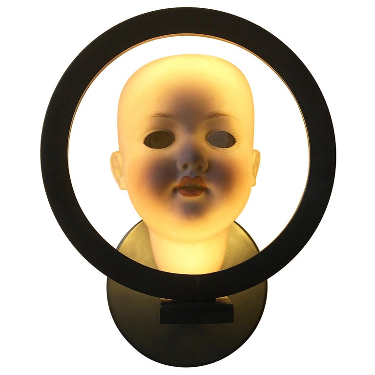 Antique Doll-Head Wall Light "HeadLight", Illuminated Objet d'art For Sale