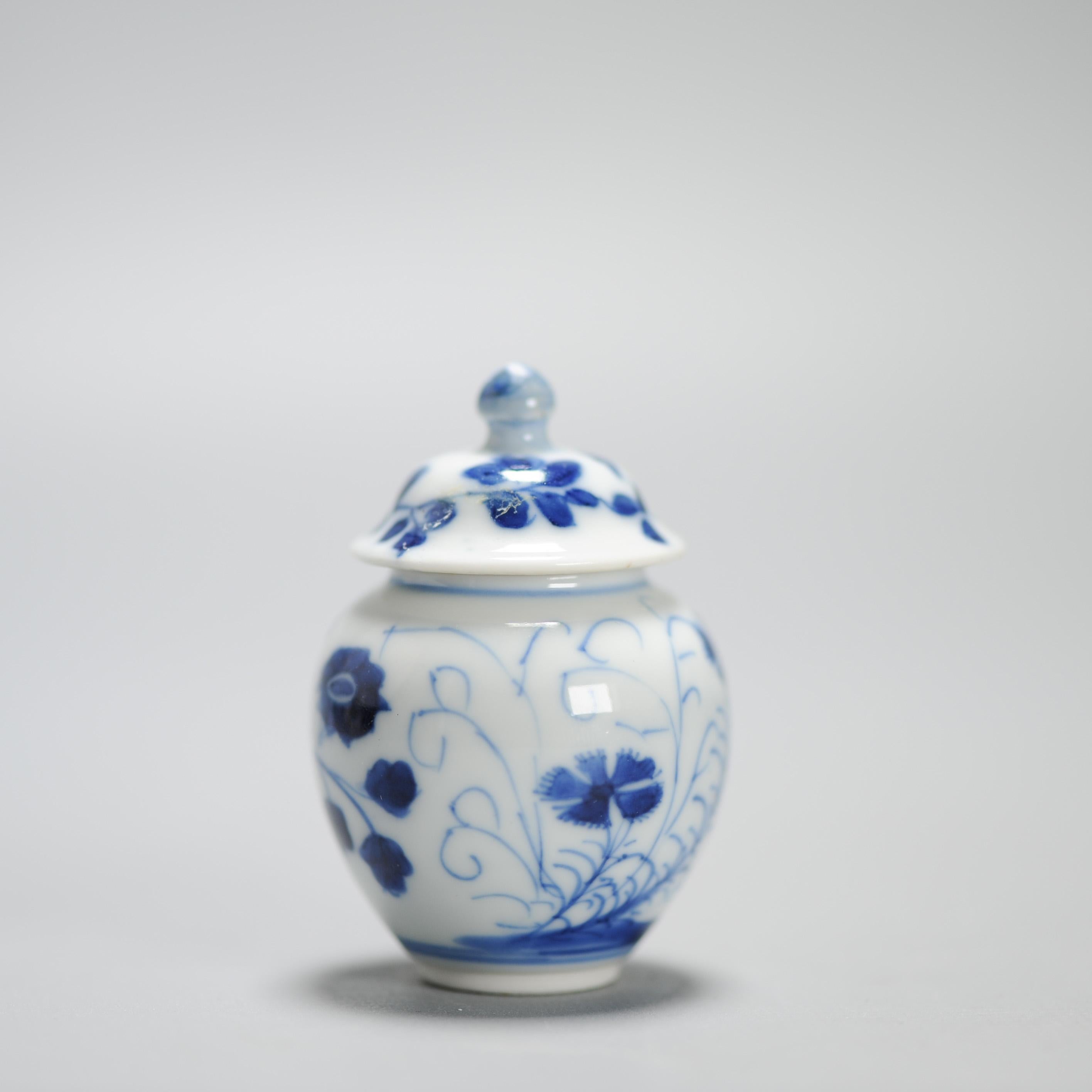 

Sharing with you this fantastic miniature Chinese porcelain Lidded jar, made for a Dutch Doll house. Stunning and rare piece

Similar piece in the V&A museum. See images.
Country of origin: China
Period: Kangxi period
Condition: Small fritspot on