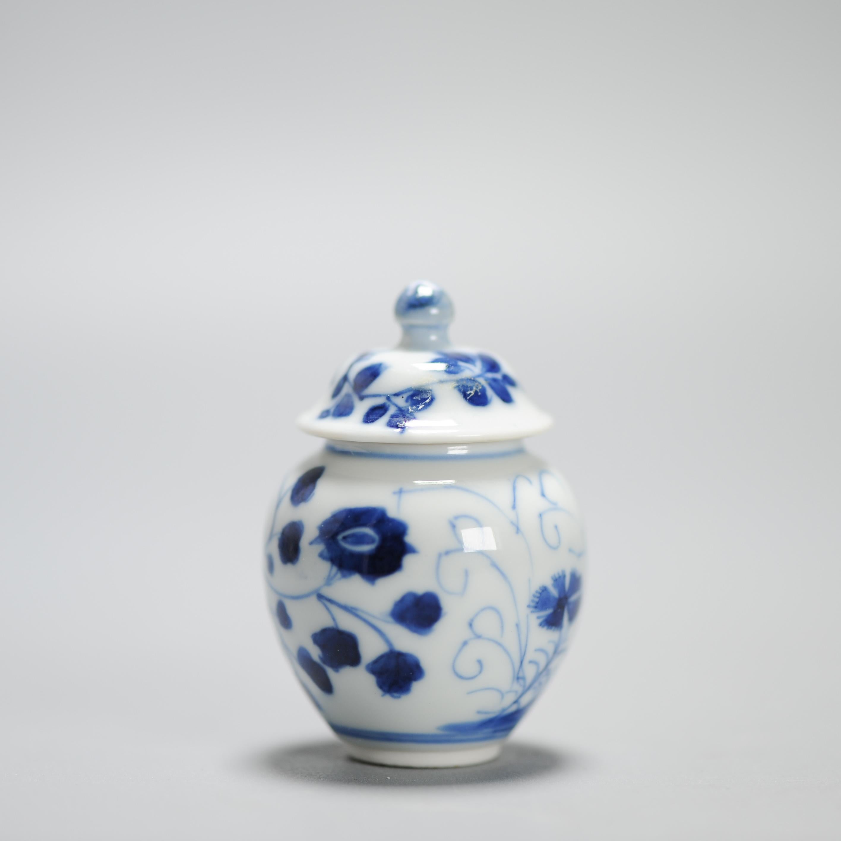 18th Century and Earlier Antique Doll House Miniature Kangxi Period Chinese Porcelain Lidded Jar For Sale