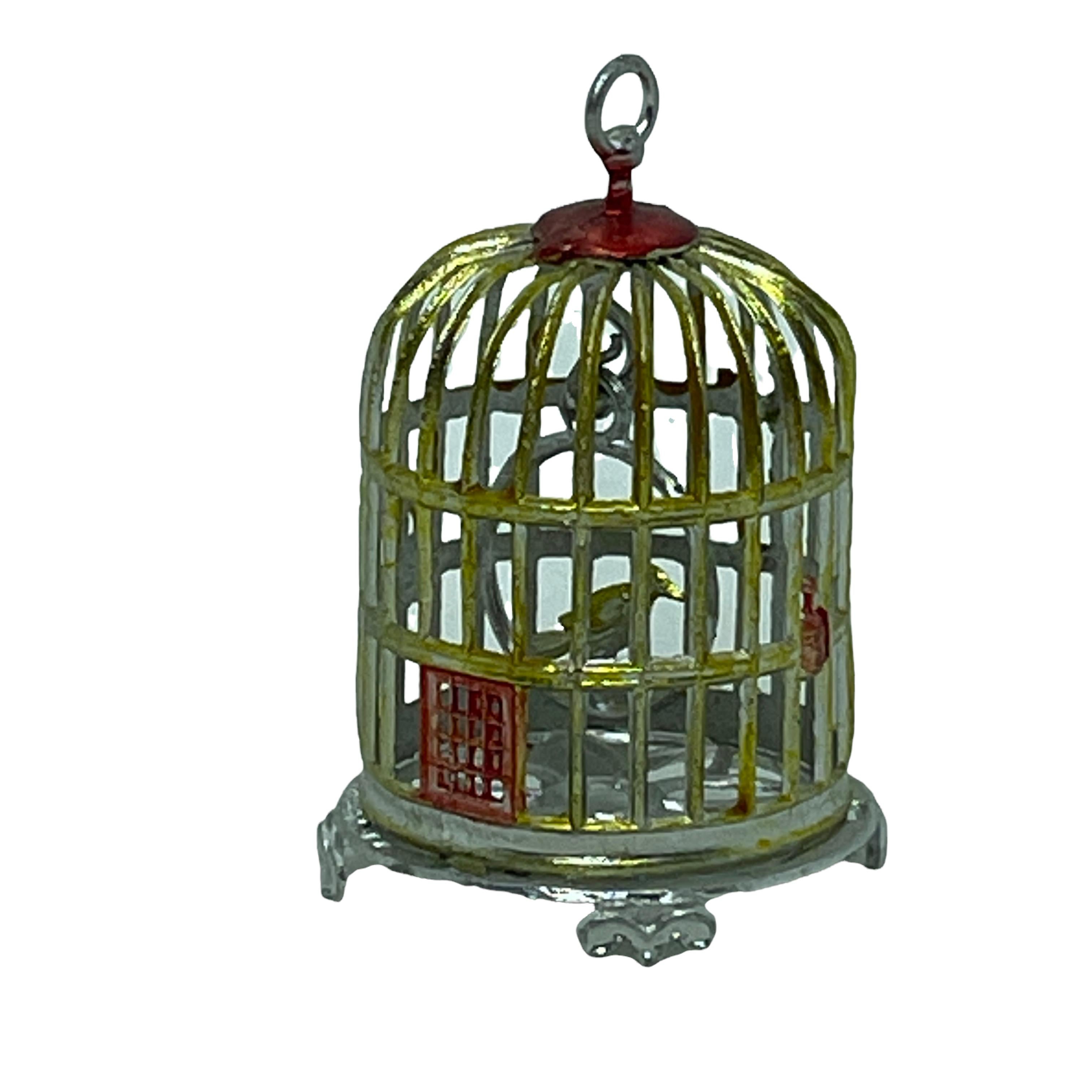 Antique Dollhouse Pewter Bird Cage with Bird, By Babette Schweizer, Germany For Sale 1