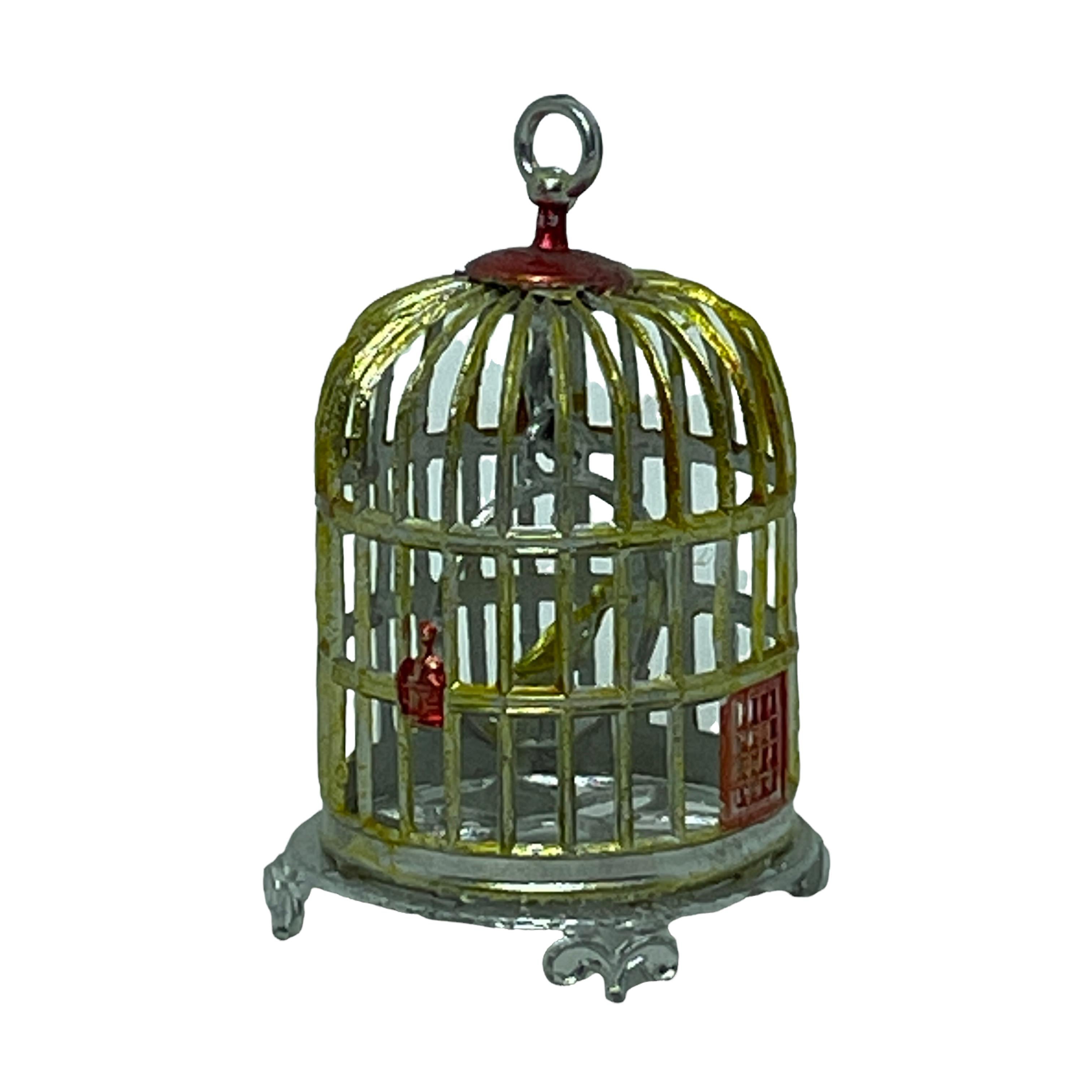 Antique Dollhouse Pewter Bird Cage with Bird, By Babette Schweizer, Germany For Sale 2