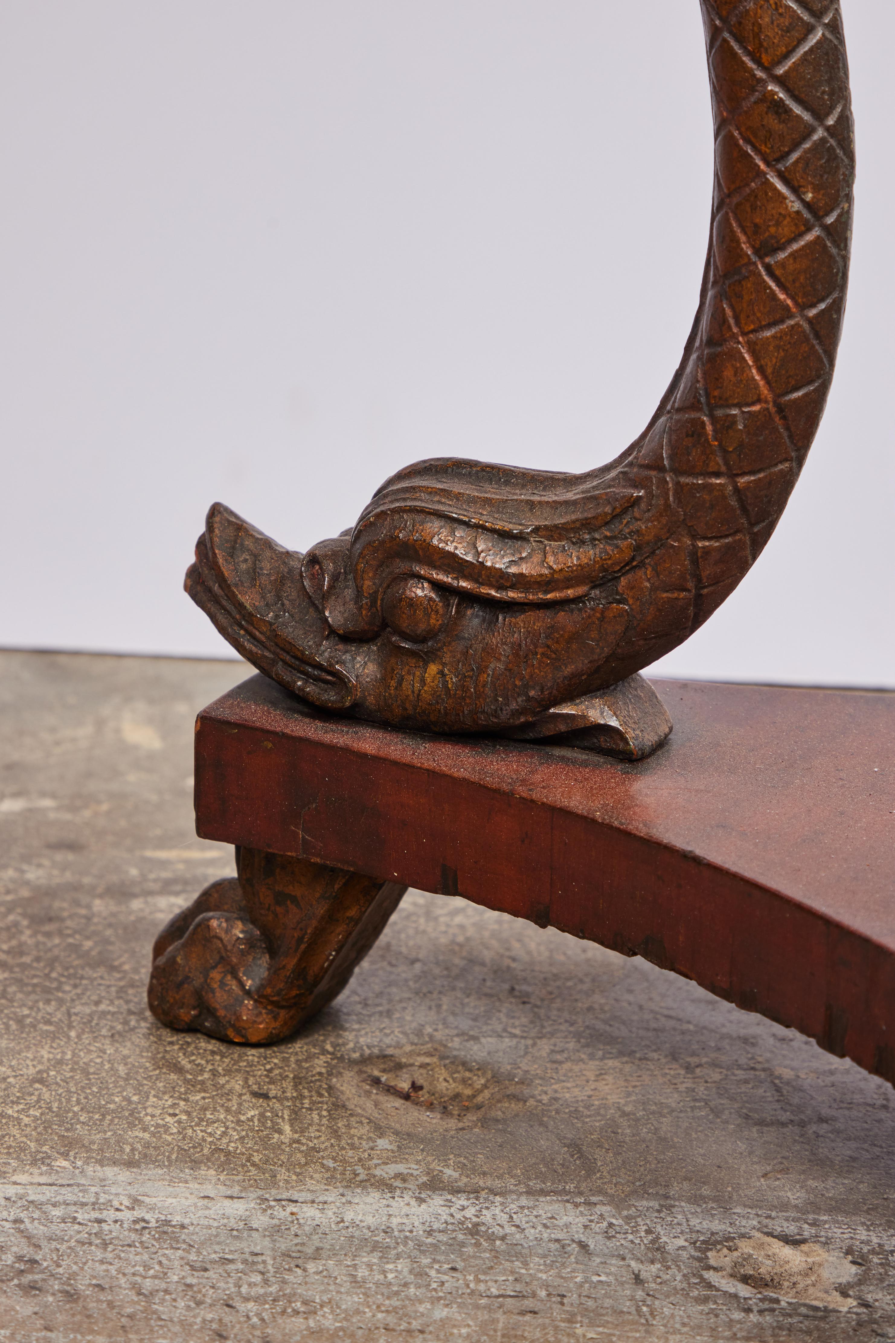 Hand-Carved Antique Dolphin Leg Side Table For Sale