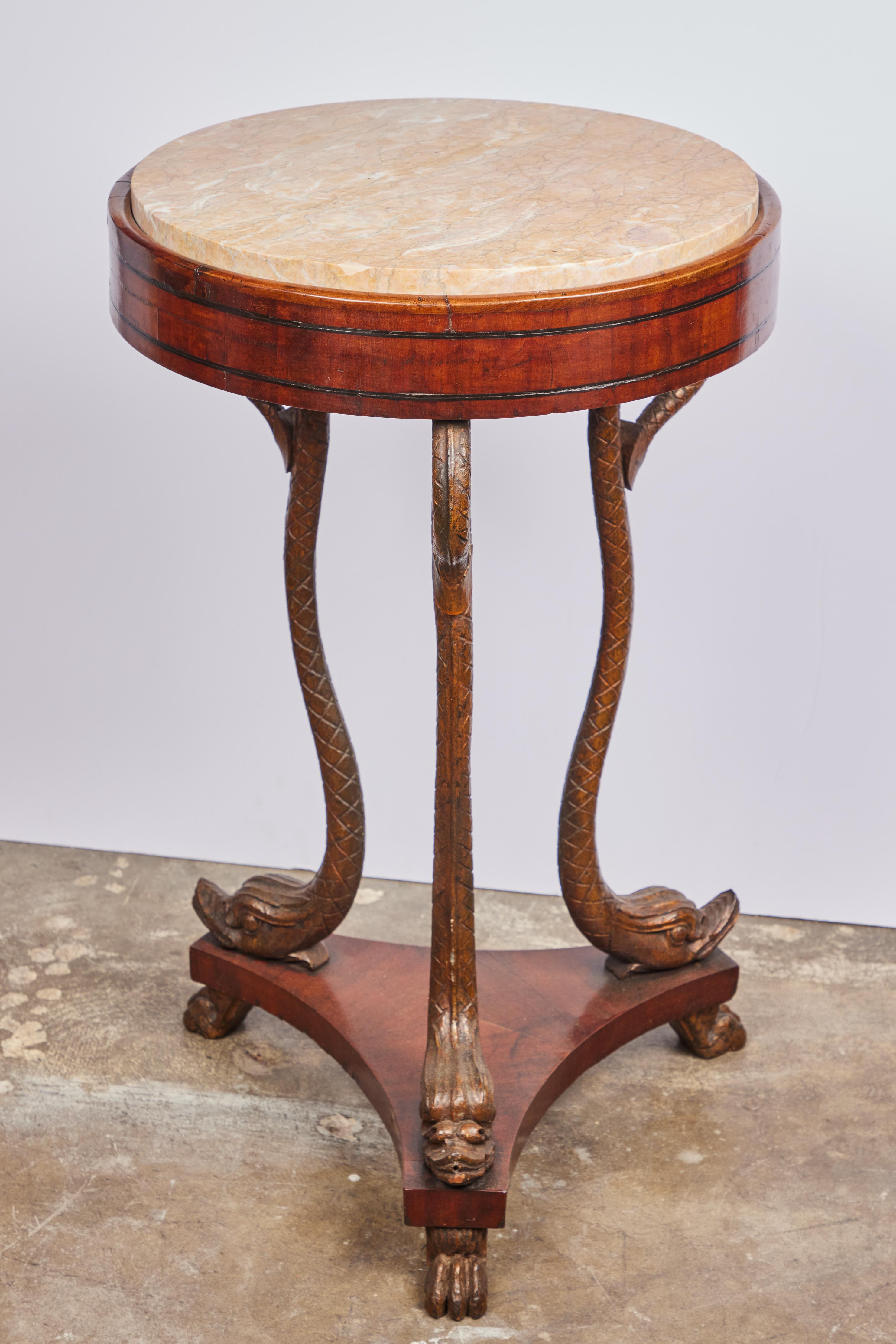 Marble Antique Dolphin Leg Side Table For Sale