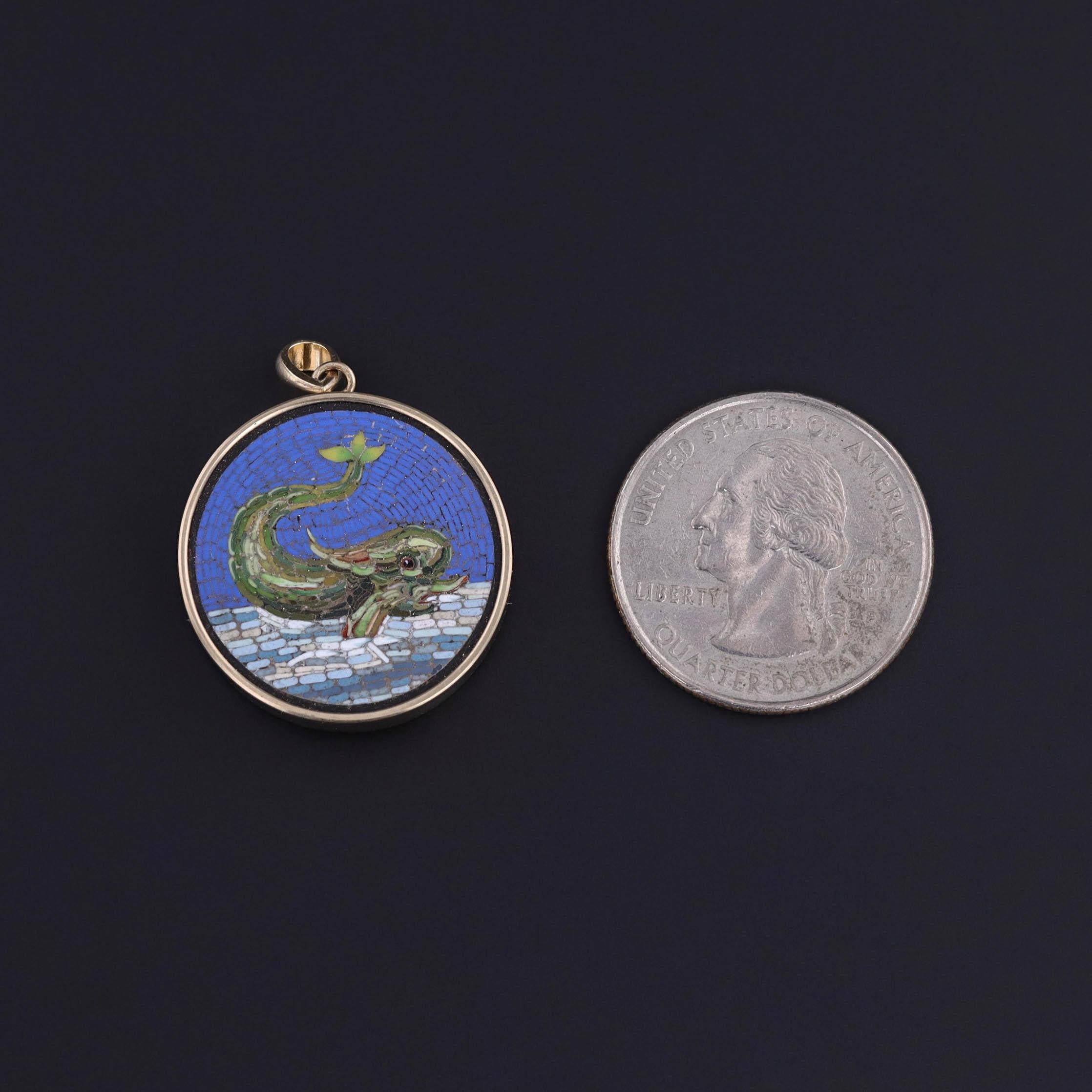 Antique Micromosaic Dolphin Pendant in 14K Gold – Circa 1830

A captivating piece of history reimagined for the modern connoisseur, this bespoke pendant features a stunning micromosaic salvaged from an early 19th-century Grand Tour paperweight.