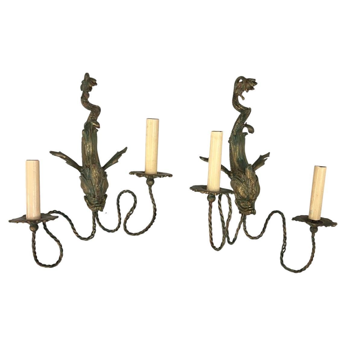 Apliques de Bronce Antiguos con Forma de Delfín