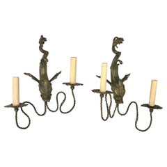 Antique Dolphin Shaped Bronze Sconces