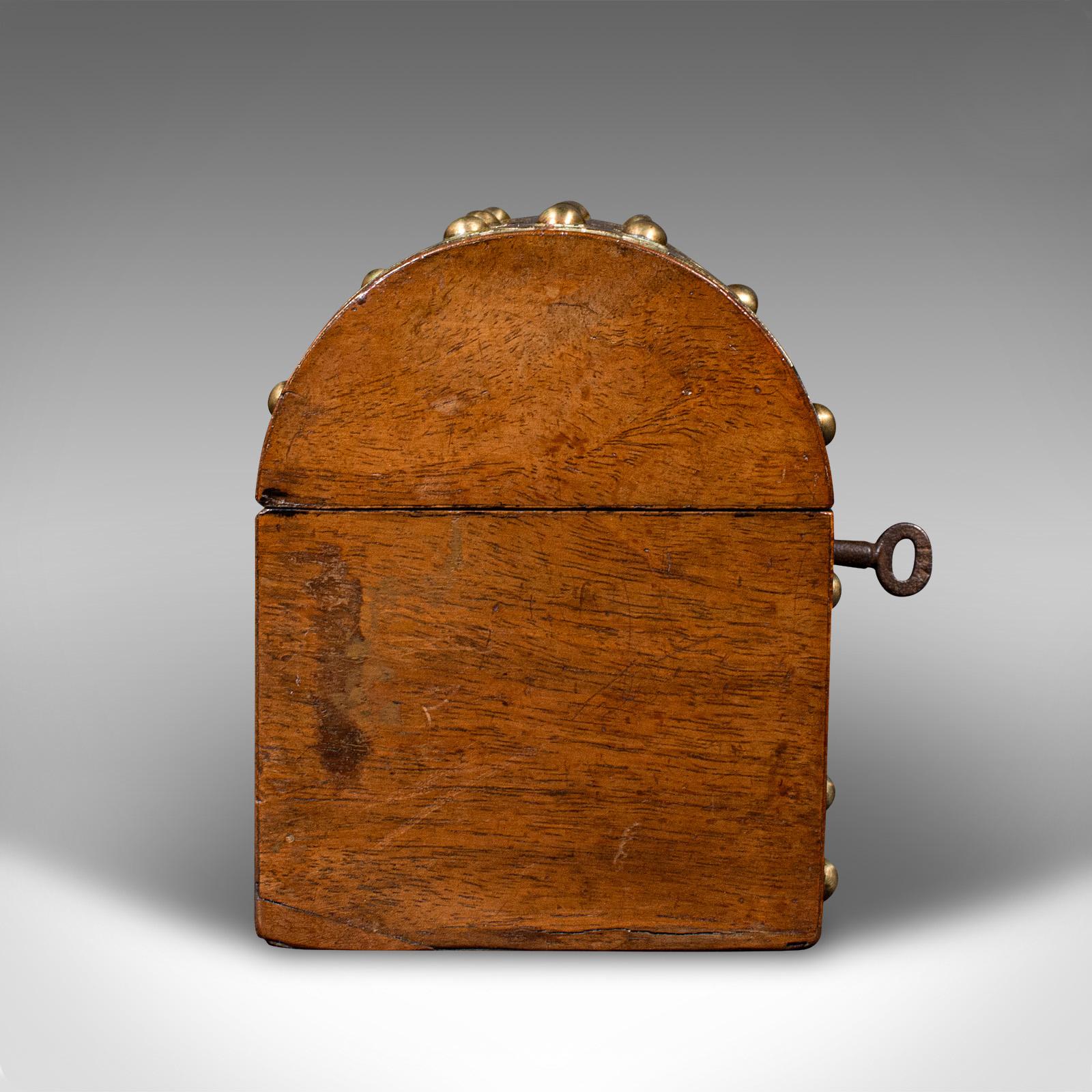 British Antique Dome Top Calling Card Box, English, Walnut, Brass, Desk Tidy, Victorian For Sale