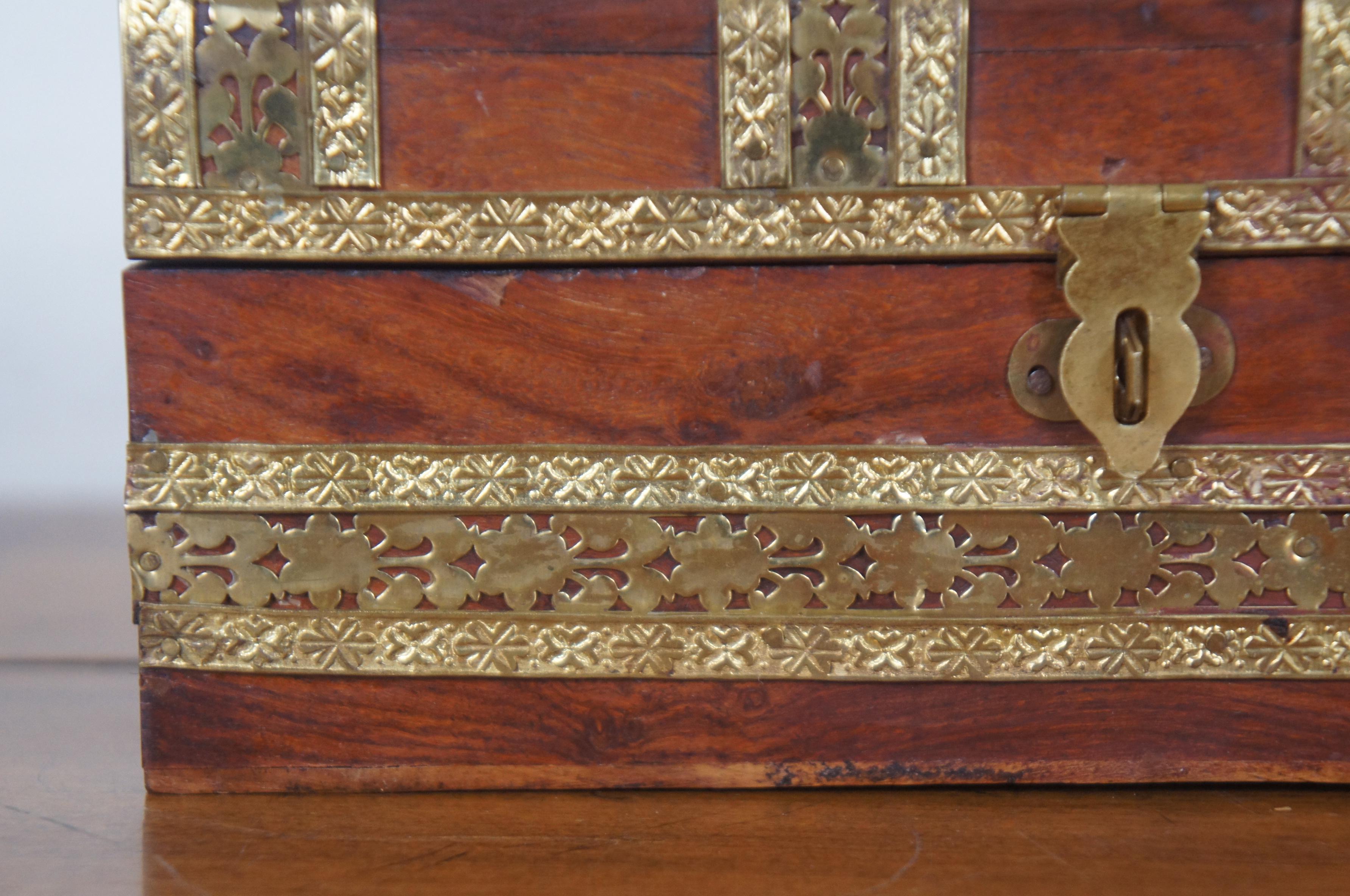 Antique Dome Top Reticulated Brass Banded Tea Caddy Keepsake Trinket Box 7