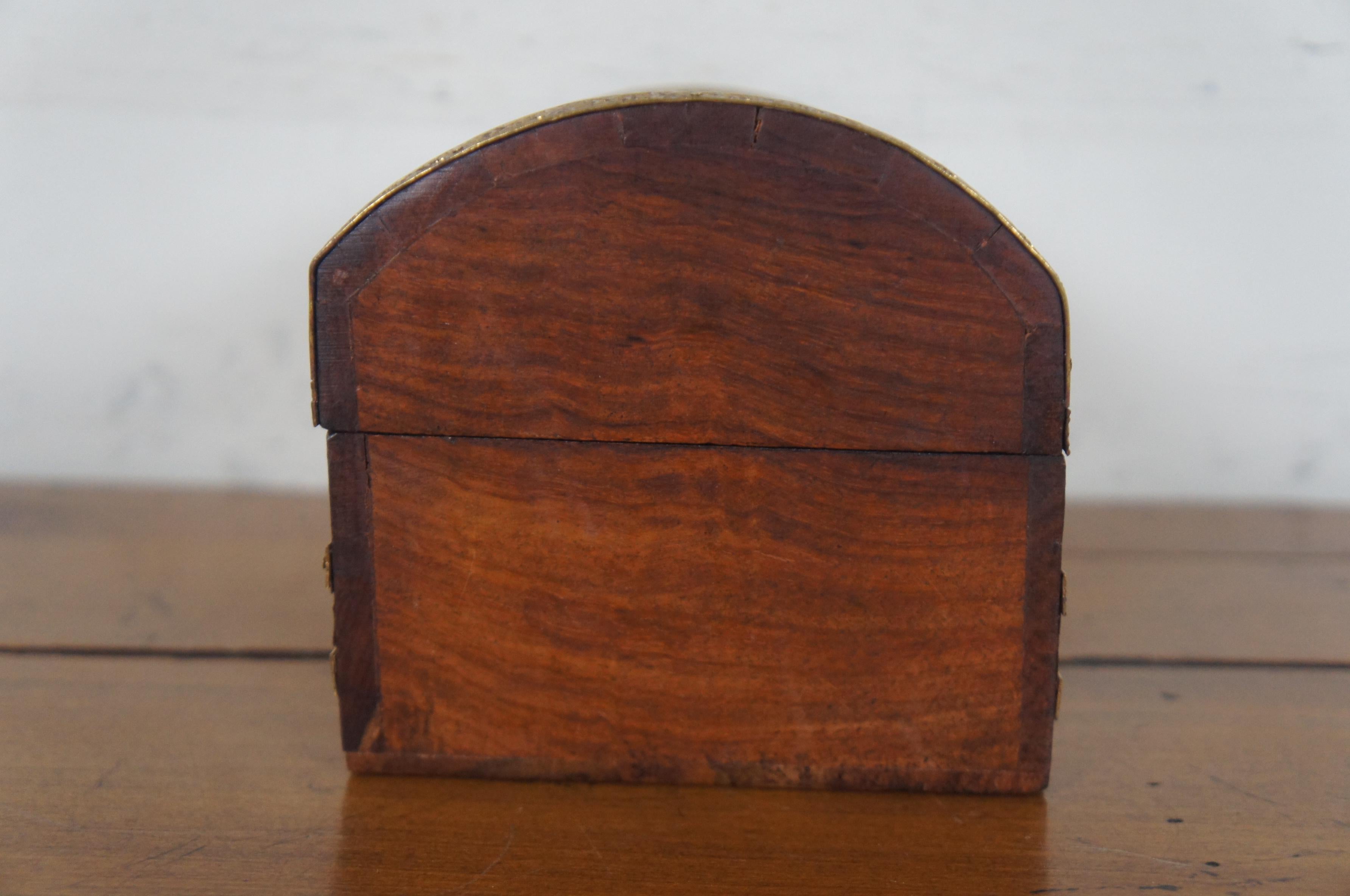 19th Century Antique Dome Top Reticulated Brass Banded Tea Caddy Keepsake Trinket Box