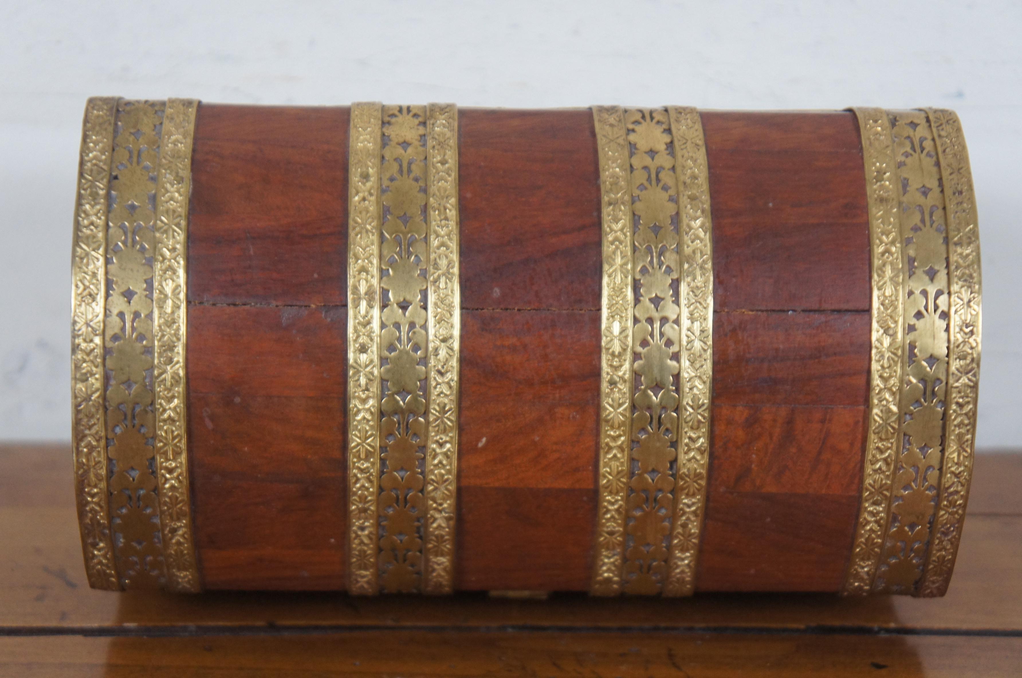 Antique Dome Top Reticulated Brass Banded Tea Caddy Keepsake Trinket Box 3
