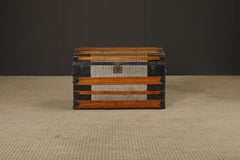 Antique Dome-Top Steamer Trunk with Embossed Zinc Panels and Wood Slats, c. 1890