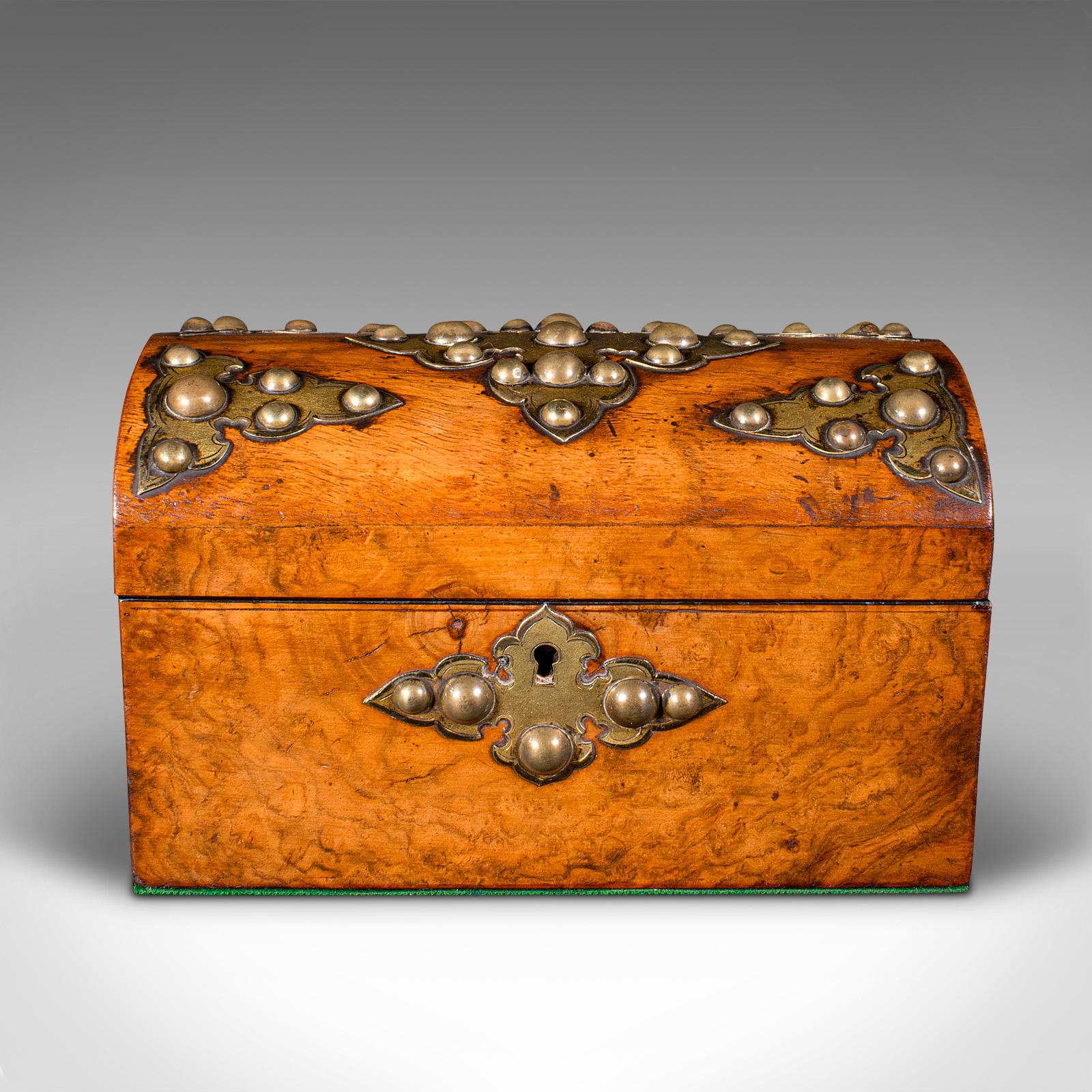 Antike Dome Top Tea Caddy, Englisch, Wurzelholz, Box, gotischen Geschmack, viktorianischen (Spätviktorianisch) im Angebot