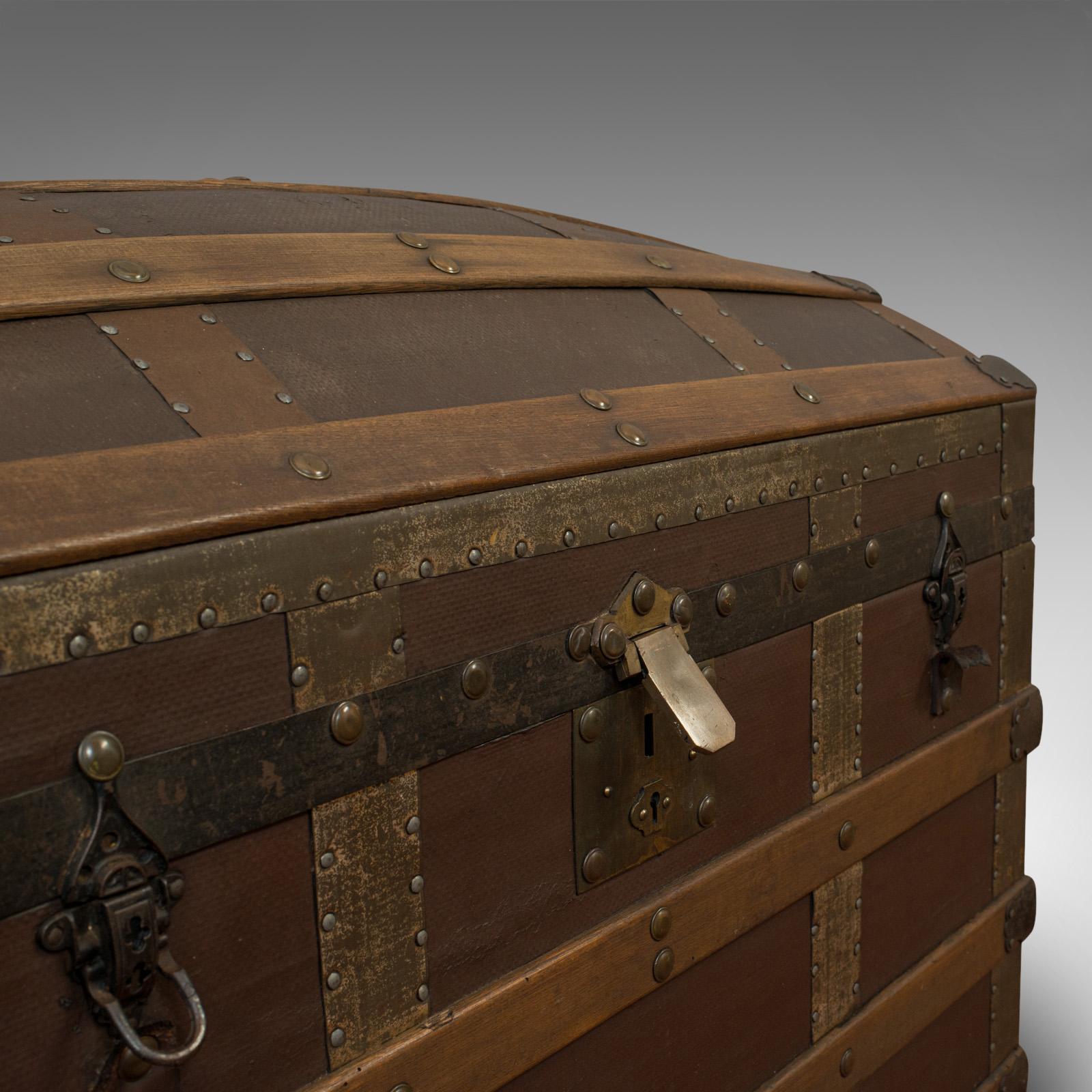 Antique Dome Top Trunk, English, Oak, Carriage Chest, Coffer, Edwardian 5