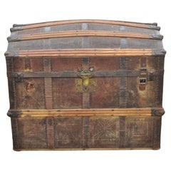 Antique Dome Top Wood Leather Metal Distressed Pirates Treasure Chest Trunk