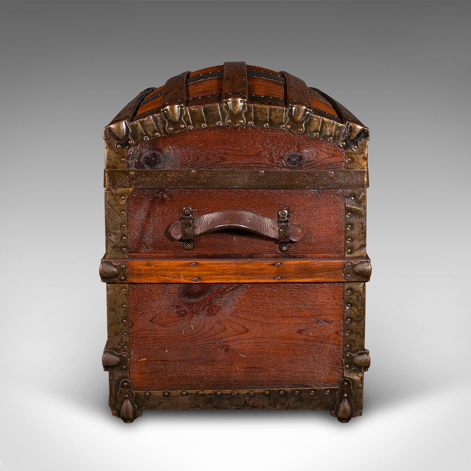 Iron Antique Dome Topped Chest, English, Pine, Shipping Trunk, Victorian, Circa 1870