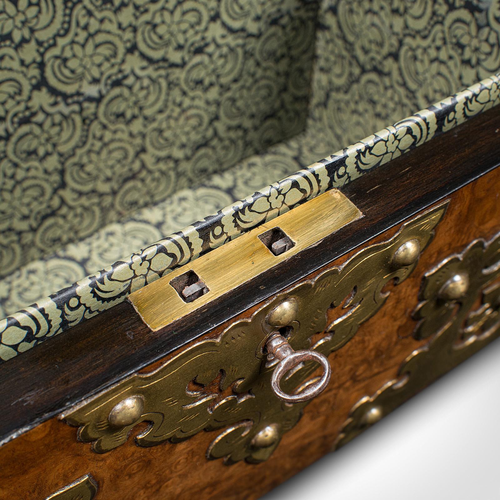 Antique Domed Top Caddy, English, Burr Walnut, Brass, Keepsake Box, Victorian For Sale 5