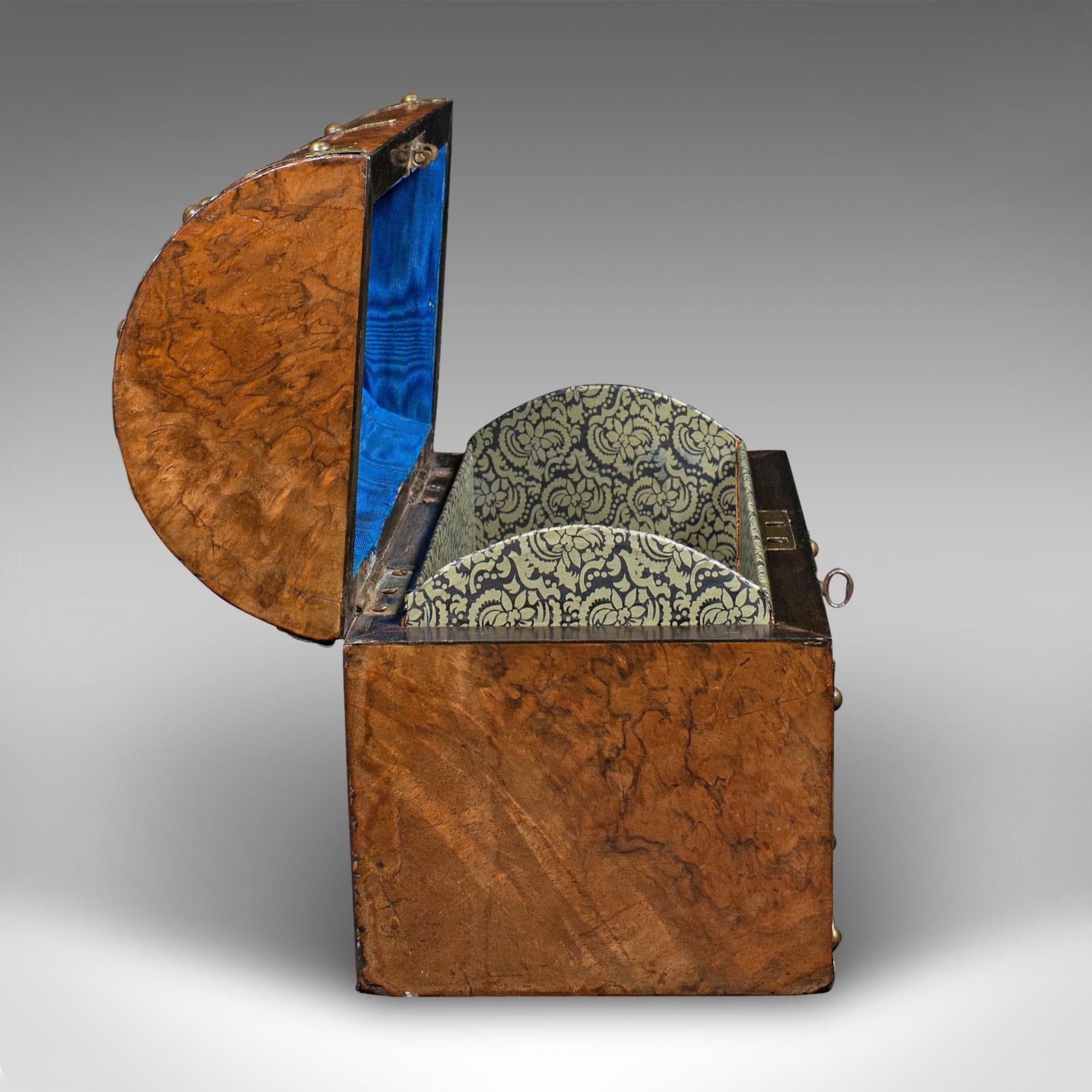 19th Century Antique Domed Top Caddy, English, Burr Walnut, Brass, Keepsake Box, Victorian For Sale