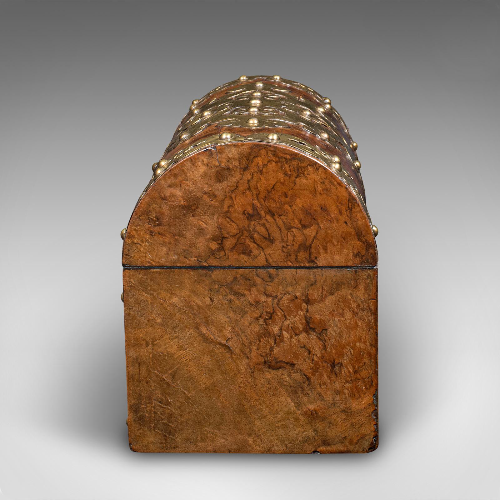 Antique Domed Top Caddy, English, Burr Walnut, Brass, Keepsake Box, Victorian For Sale 1