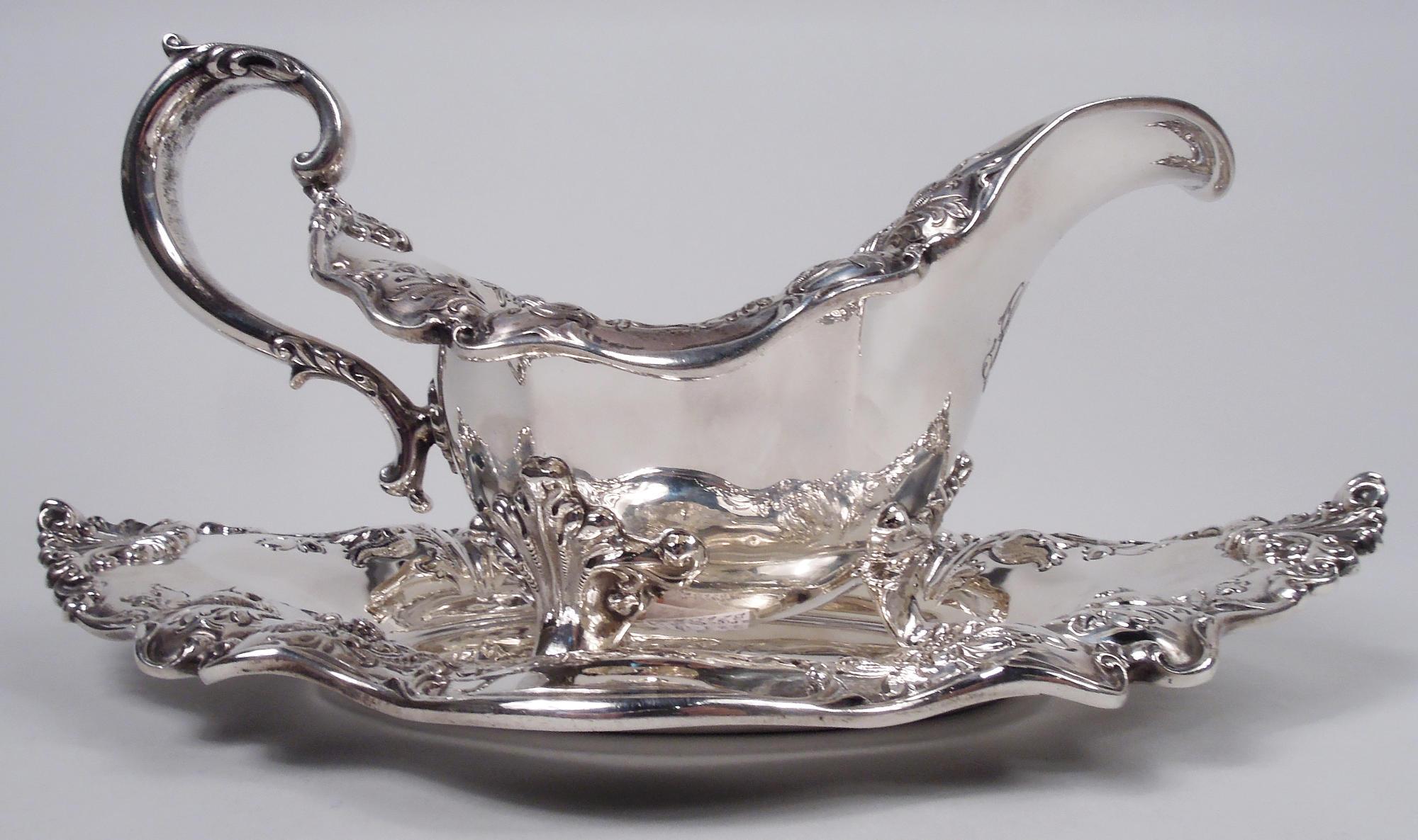 American Antique Dominick & Haff Edwardian Sterling Silver Gravy Boat on Stand For Sale