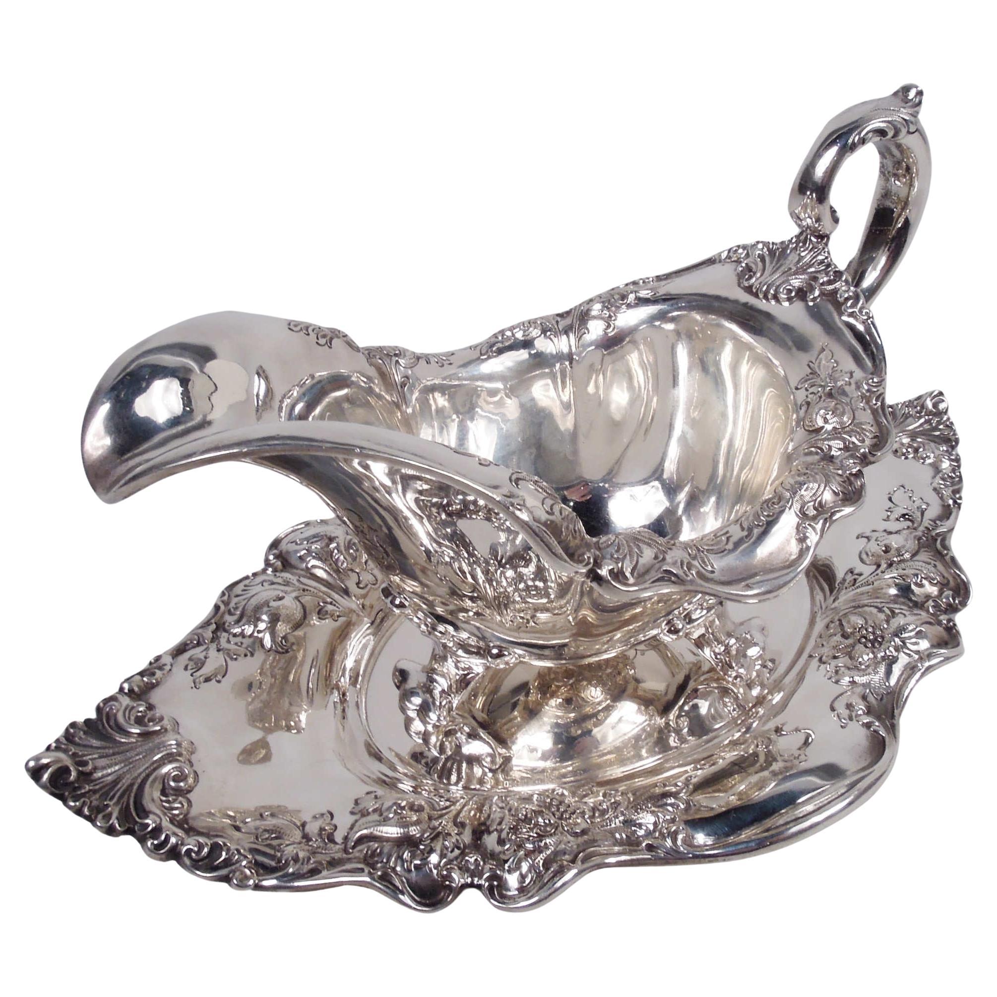 Antique Dominick & Haff Edwardian Sterling Silver Gravy Boat on Stand For Sale