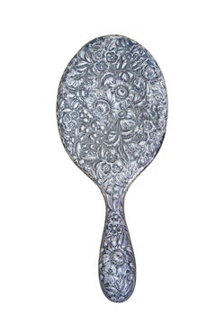 Antique Dominick & Haff Silver Repousse Sterling Silver Beveled Hand Vanity Mirror 11"