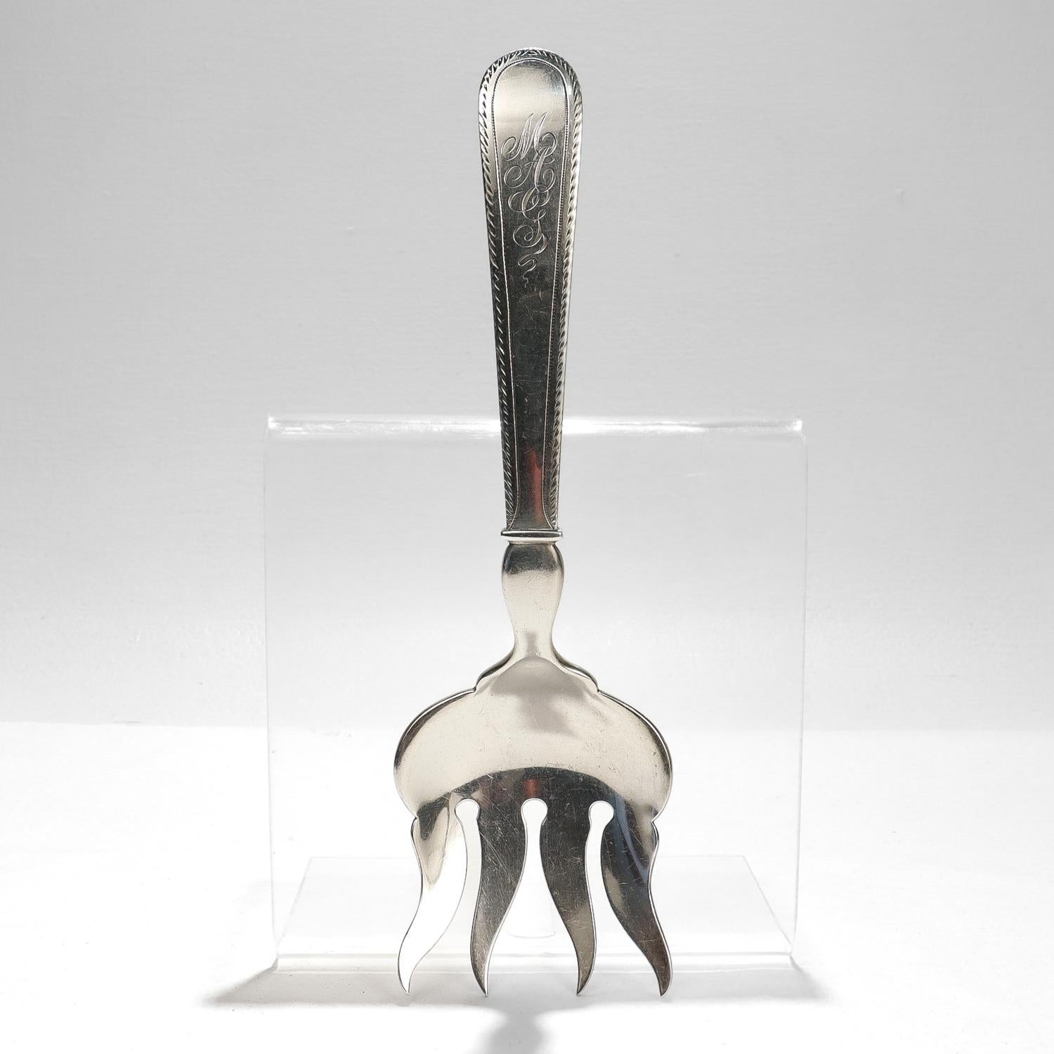 Antiguo tenedor para servir de plata de ley Dominick & Haff para Theodore B. Starr Estadounidense en venta