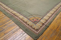 1900s Green Asparagus Medallion Antique Irish Donegal Arts & Crafts Rug