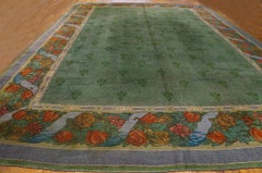 Fantastic Green Background Color Style Arts & Crafts Antique Irish Donegal Rug