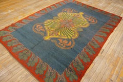 1900s Blue Medallion Antique Irish Donegal Arts Crafts Carpet 5'7"x7'9" Wool Rug