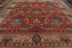 Antique Donegel Voysey Rug in Red with Colorful Floral Pattern - Rug & Kilim