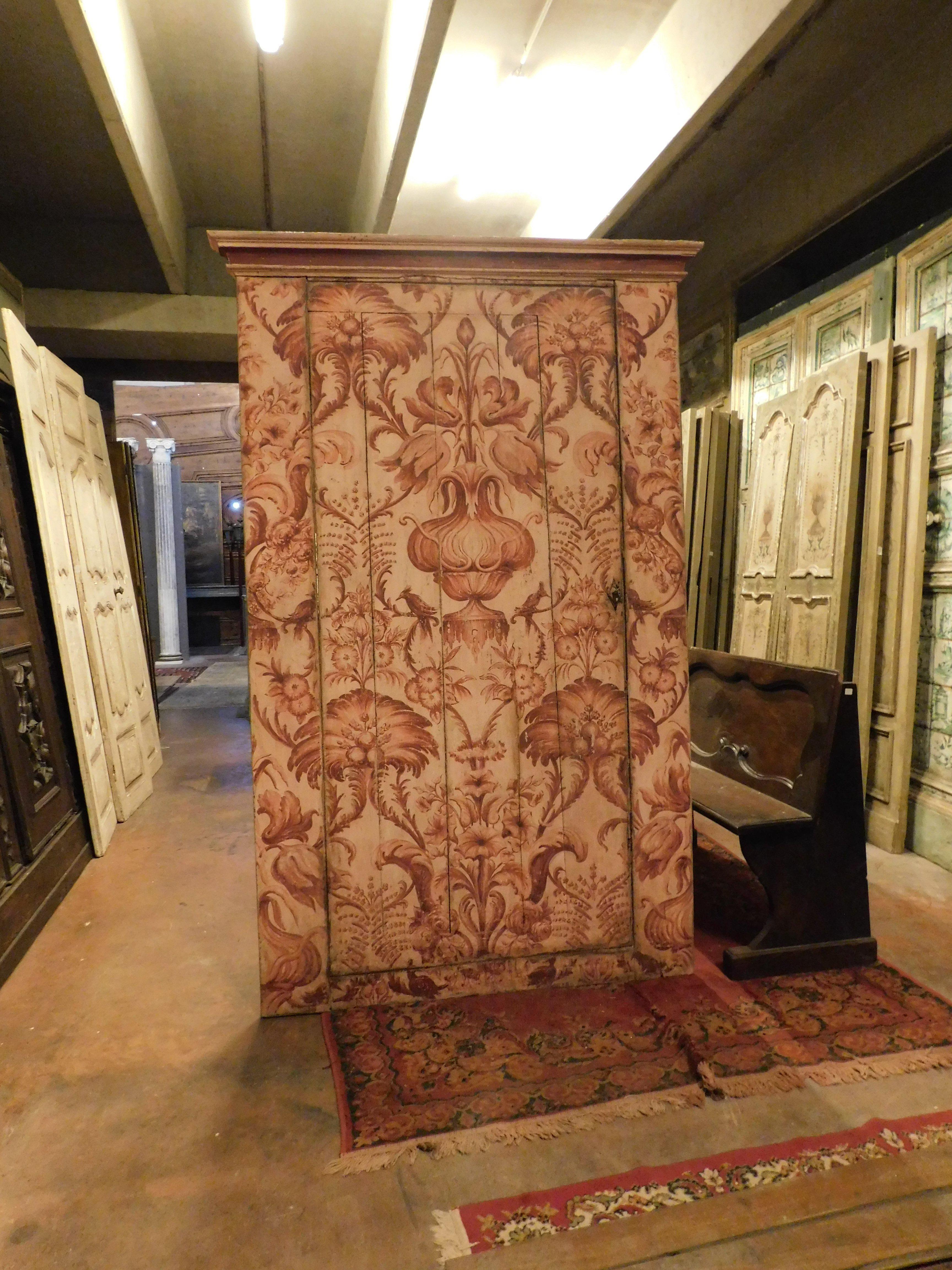 Hand-Painted Antique Door Built-In Wardrobe, Cupboard Painted, 18th Century Italy 'Florence'