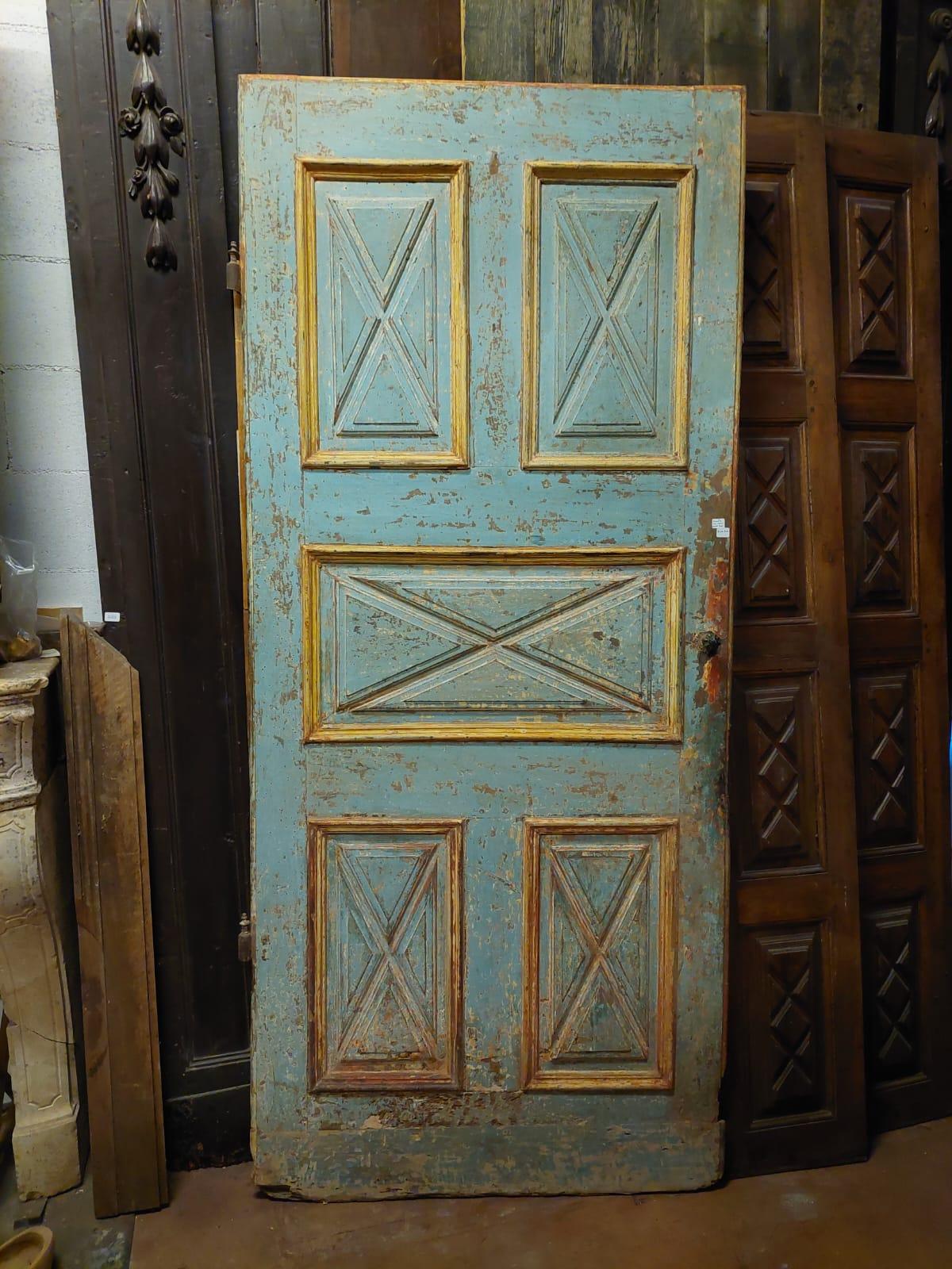 Ancient interior door, hand-carved and lacquered on solid walnut wood, built entirely by hand for a building from the 18th century in Italy, from Turin, measures W 93 x H 213 cm, without frame, so it can be placed both as a sliding door than usable