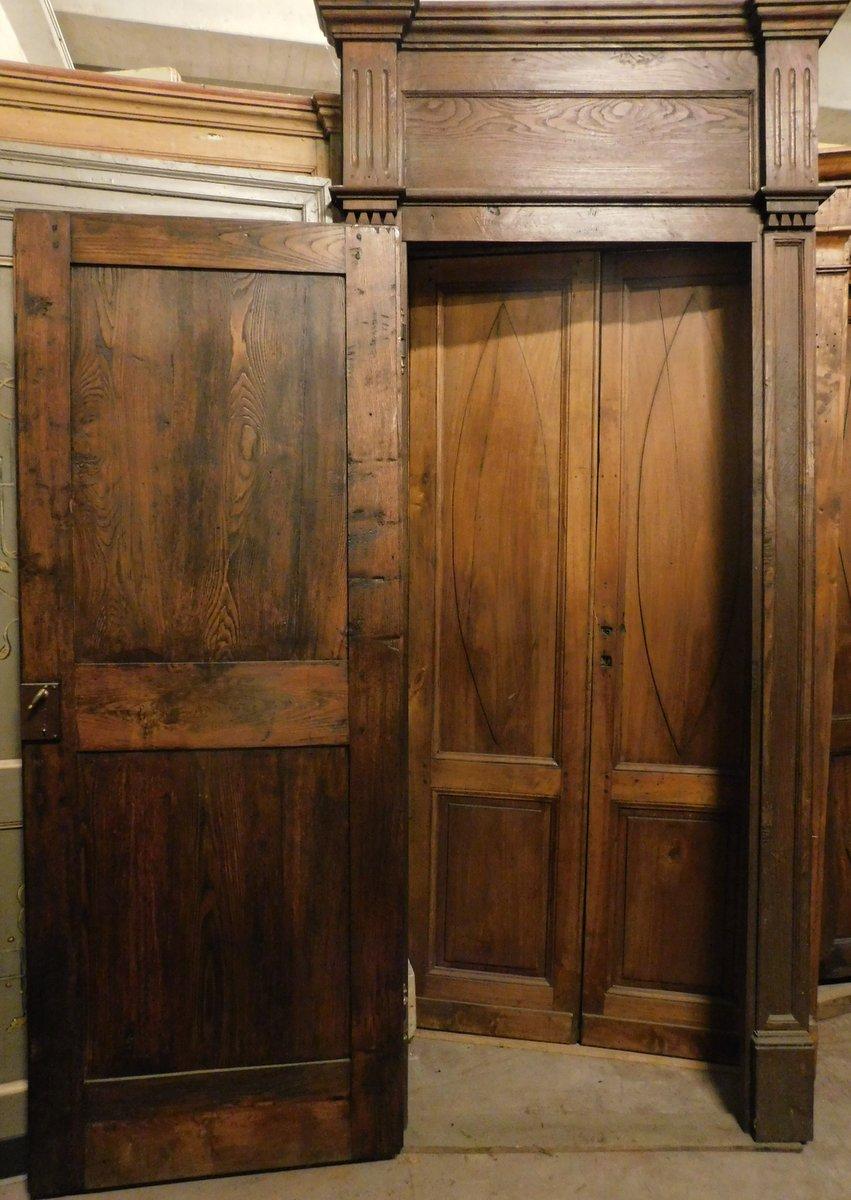 Italian Antique Door Complete with Frame, Brown Chestnut, 18th Century Italy For Sale