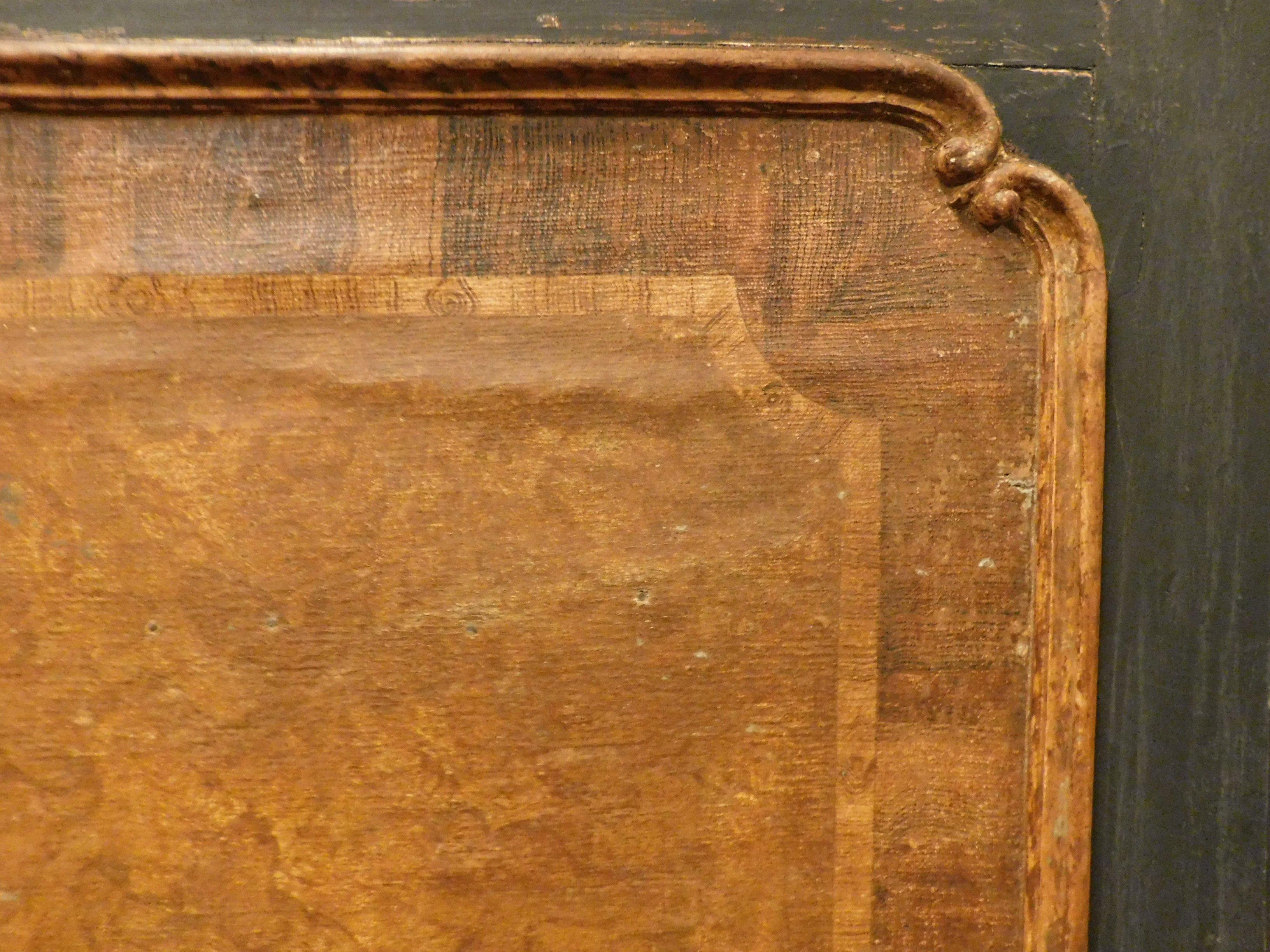 Antike Türbedeckung aus Leder auf Holz, braun und schwarz, 18. Jahrhundert, Italien im Angebot 1