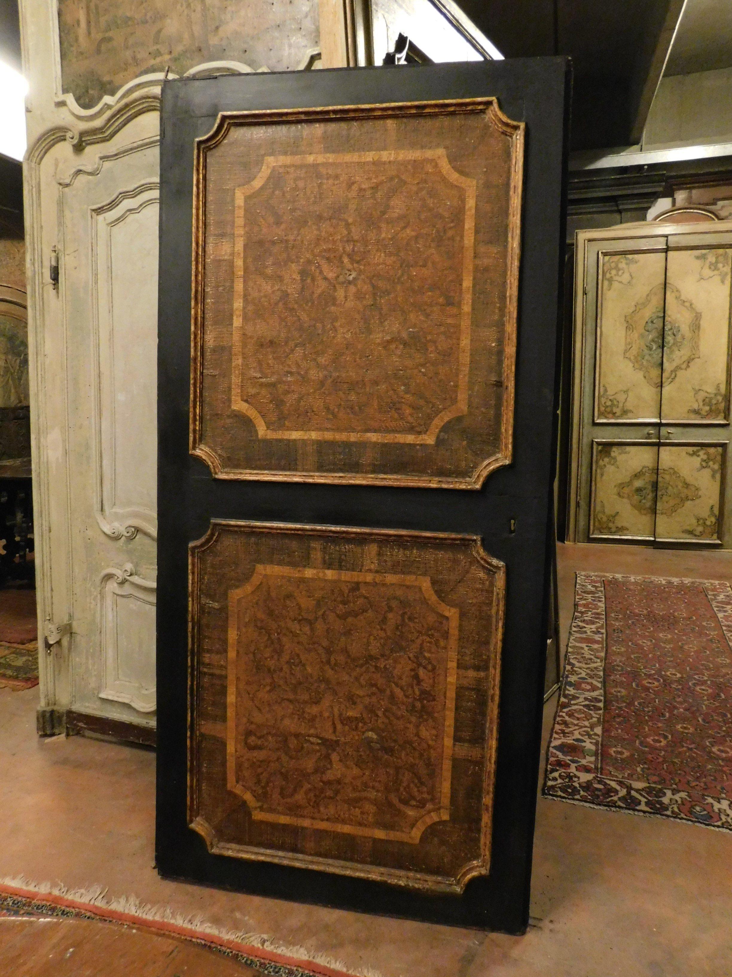 Antique Door Covered in Leather on Wood, Brown and Black, 18th Century, Italy For Sale 2