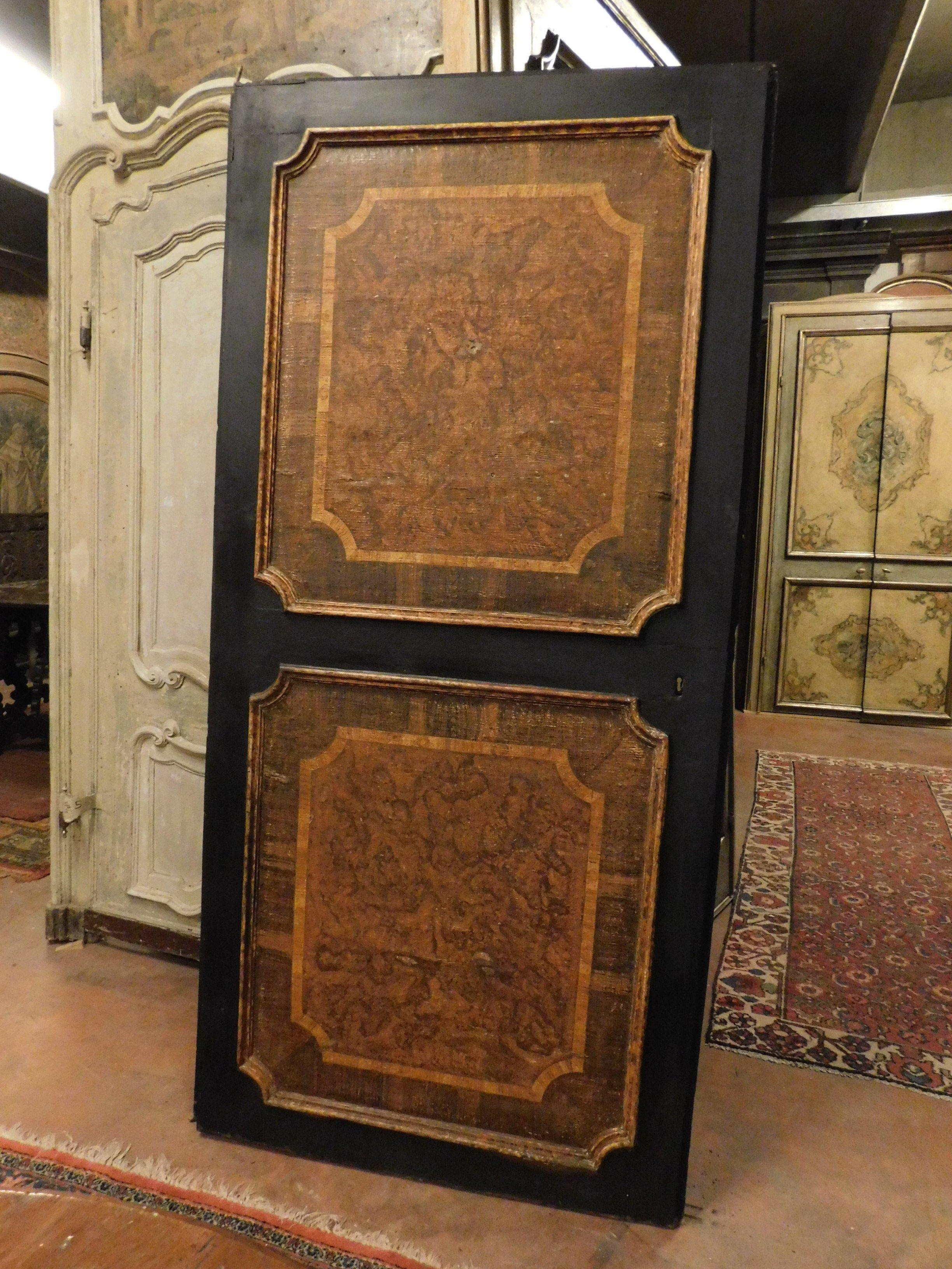 Antique Door Covered in Leather on Wood, Brown and Black, 18th Century, Italy For Sale 3