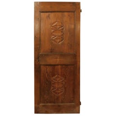 Antique Door in Larch Wood, Carved Geometric Figures, 19th Century, Italy