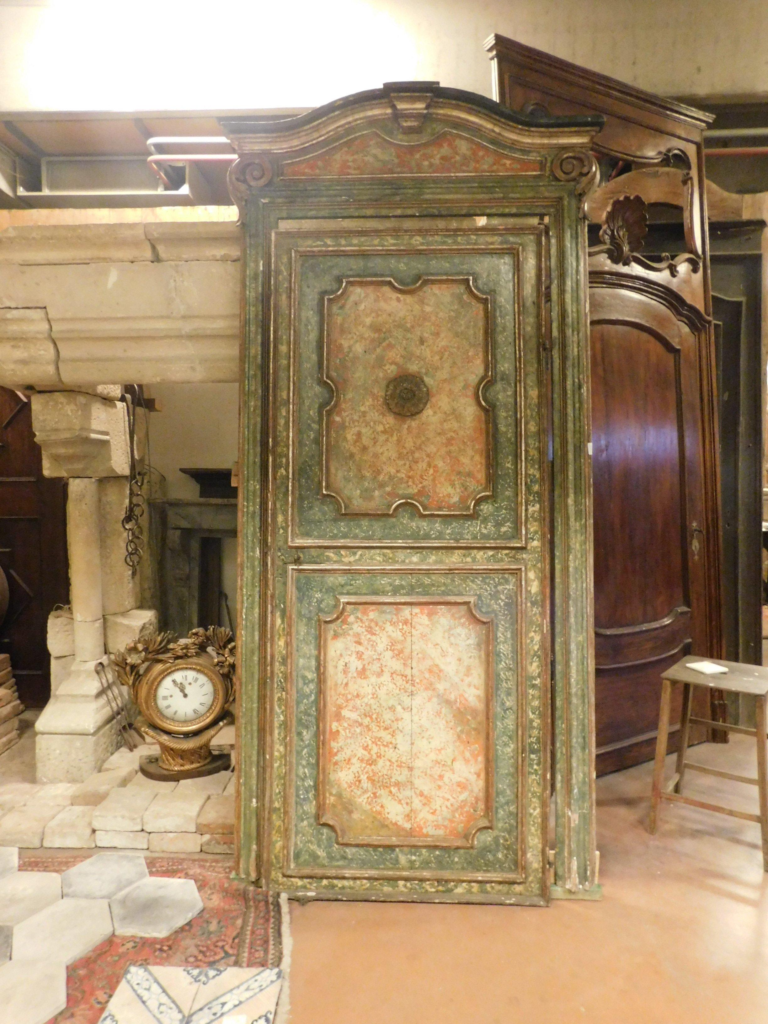 Porte ancienne en laque argentée, faux marbre vert, original 17ème siècle, Italie en vente 7