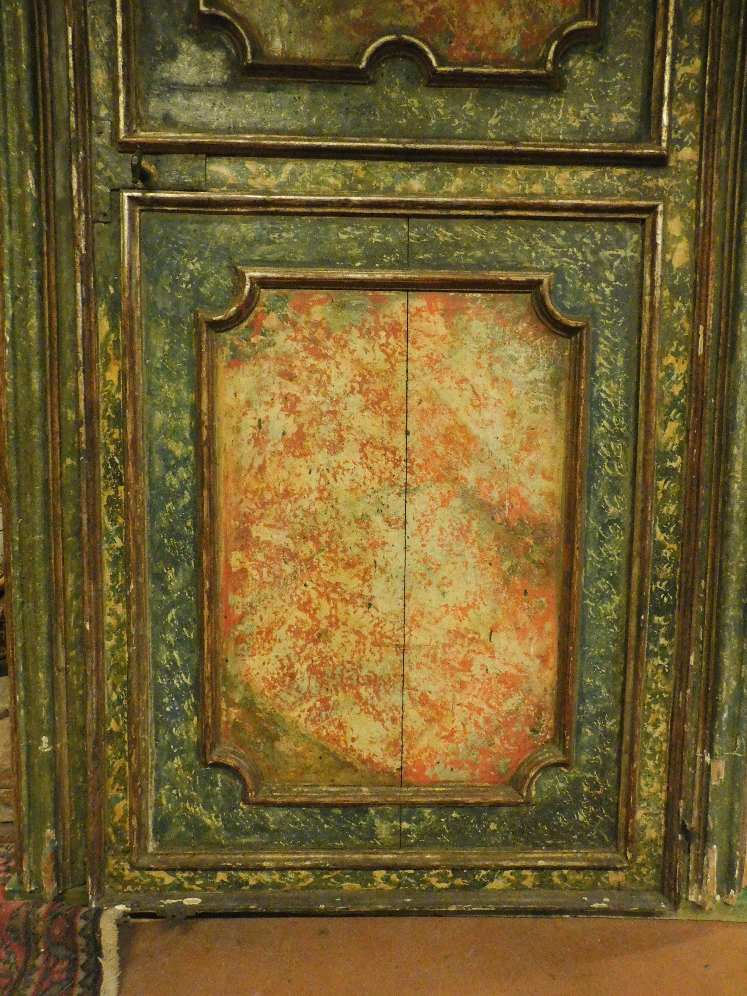 Porte ancienne en laque argentée, faux marbre vert, original 17ème siècle, Italie en vente 2