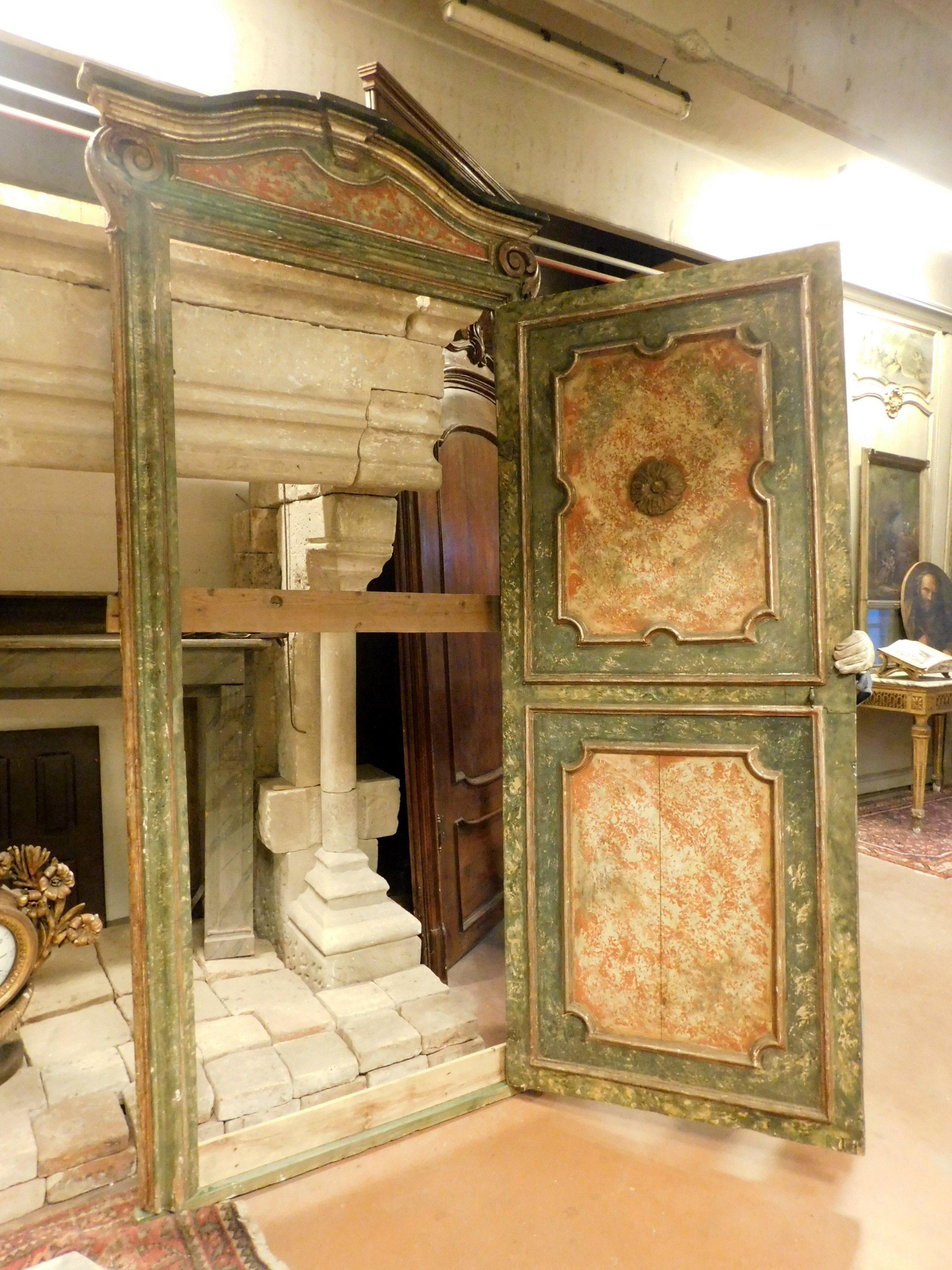 Porte ancienne en laque argentée, faux marbre vert, original 17ème siècle, Italie en vente 4