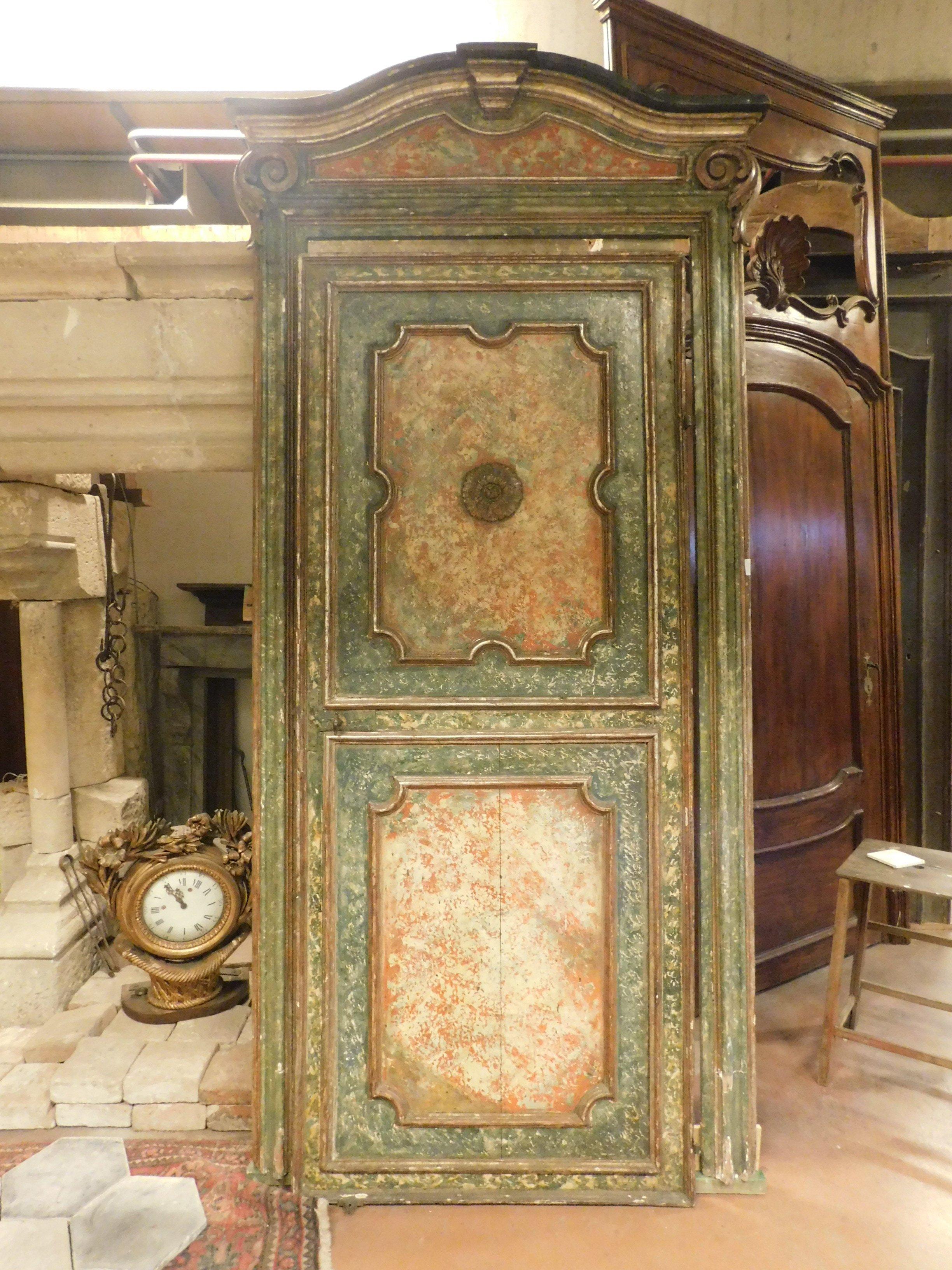 Porte ancienne en laque argentée, faux marbre vert, original 17ème siècle, Italie en vente 5