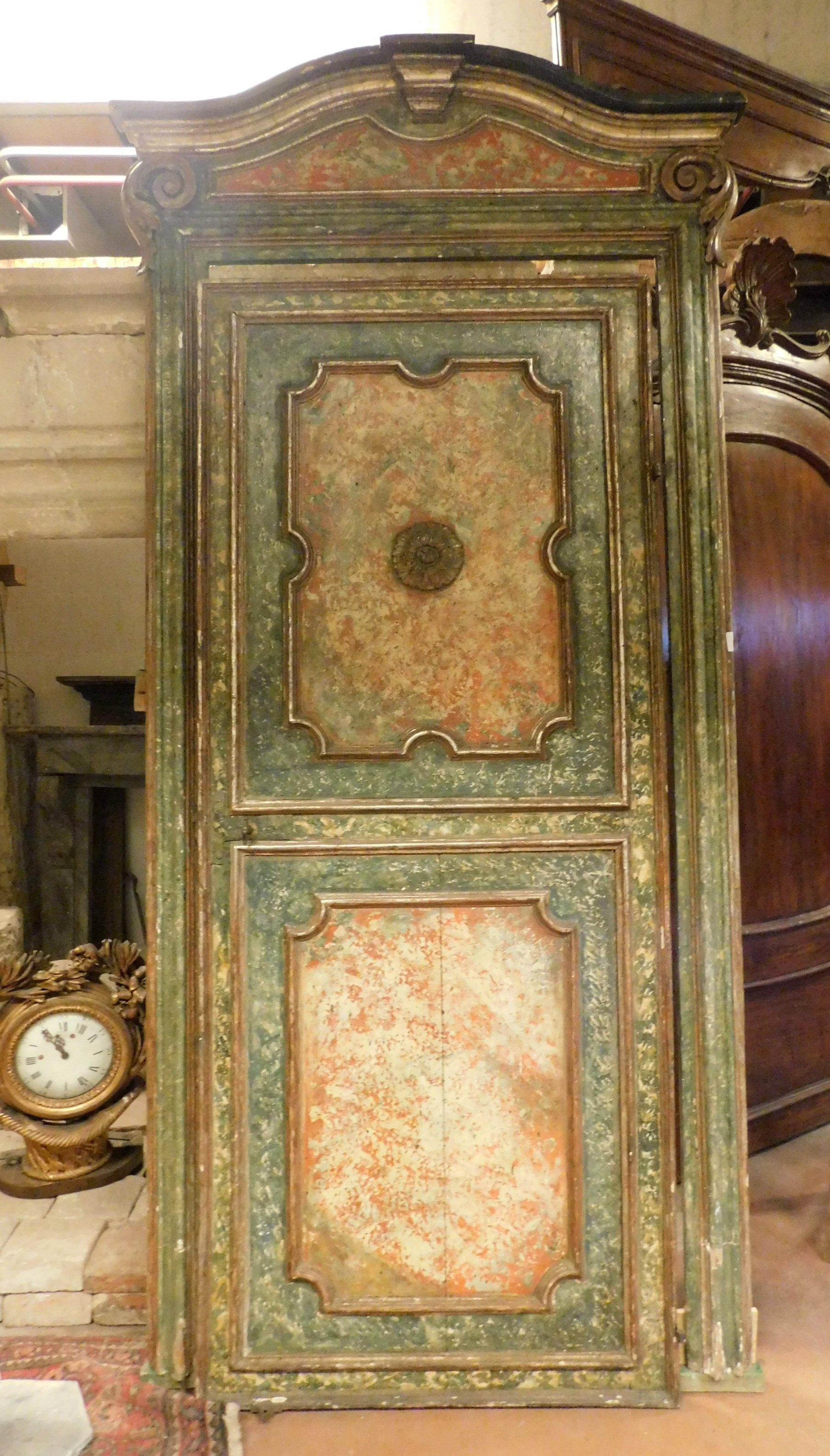 Porte ancienne en laque argentée, faux marbre vert, original 17ème siècle, Italie en vente 6