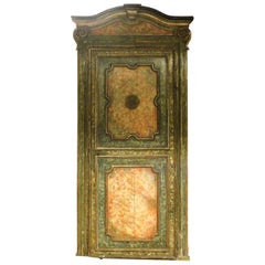 Porte ancienne en laque argentée, faux marbre vert, original 17ème siècle, Italie